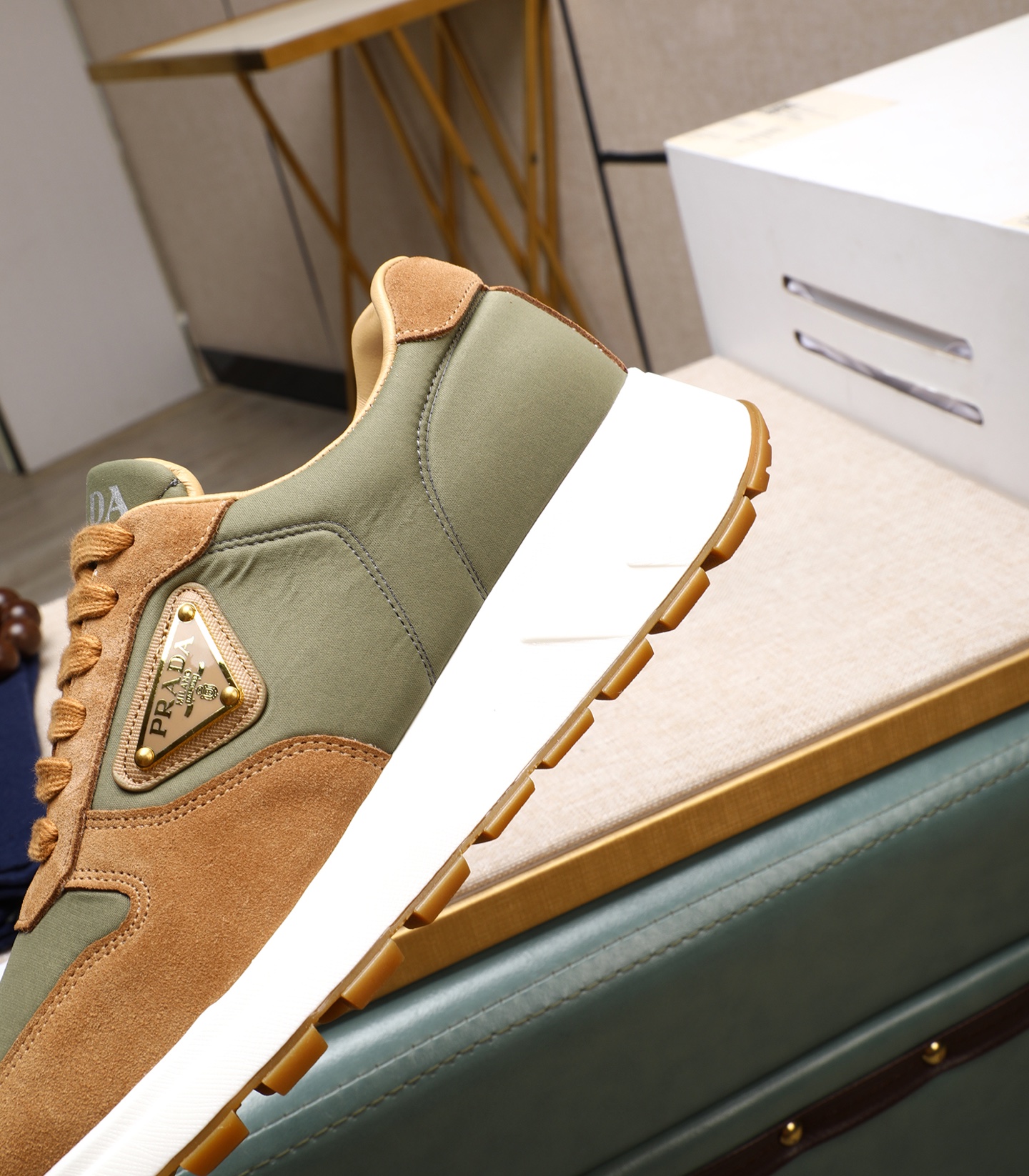 Prada Men's Leather and Suede Sneakers - Olive & Brown 10 i1741938880321 4816 0 8