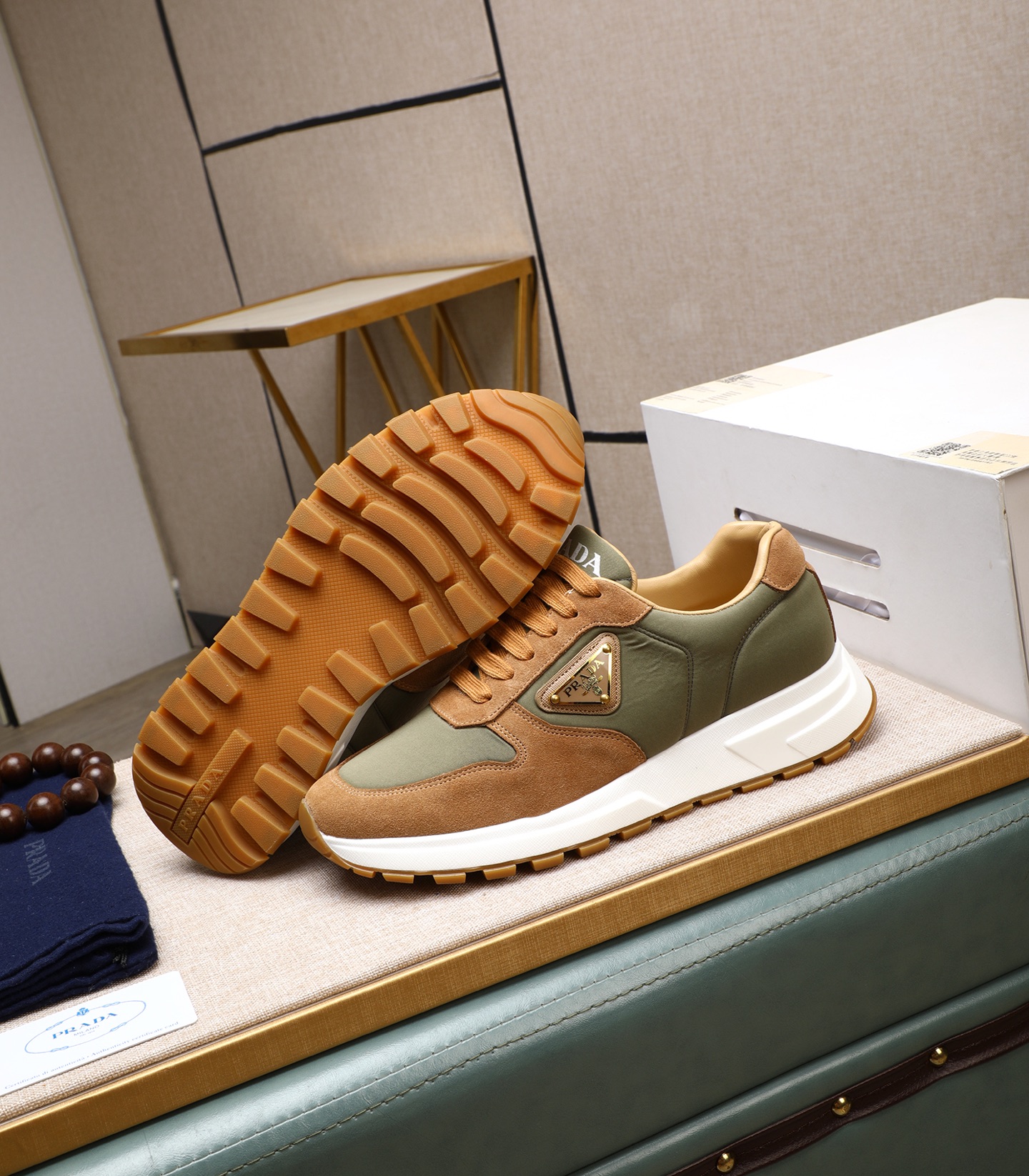 Prada Men's Leather and Suede Sneakers - Olive & Brown 5 i1741938880385 5104 0 3