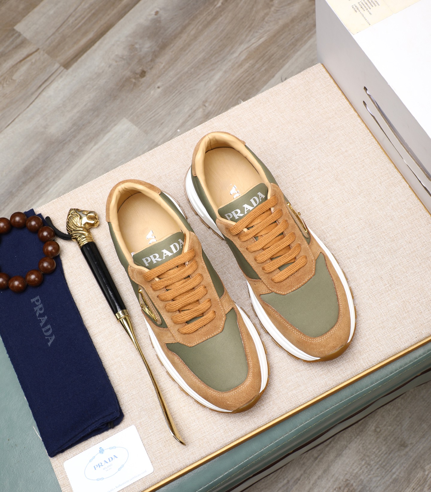 Prada Men's Leather and Suede Sneakers - Olive & Brown 4 i1741938880401 395 0 2