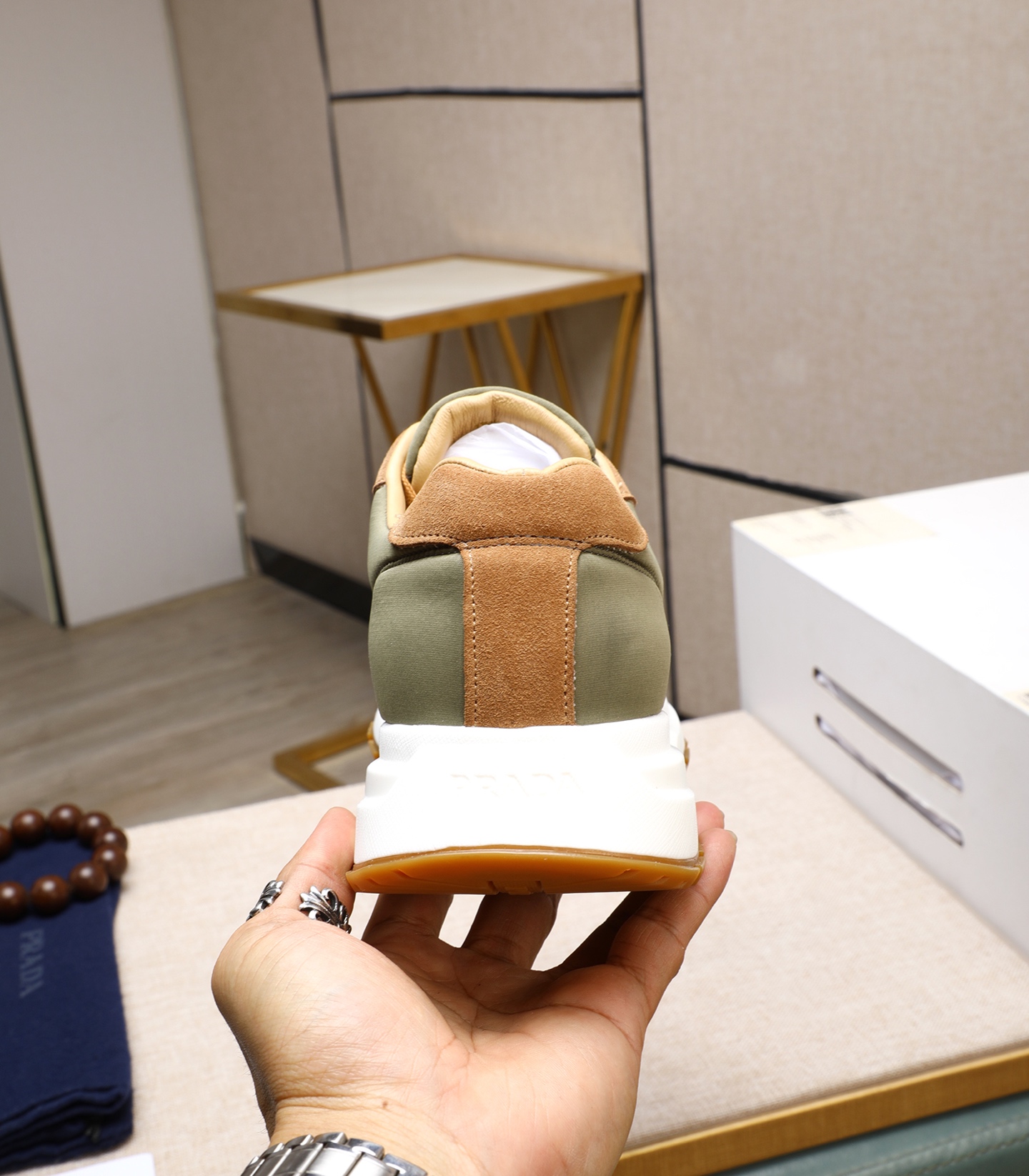 Prada Men's Leather and Suede Sneakers - Olive & Brown 9 i1741938880408 7765 0 7