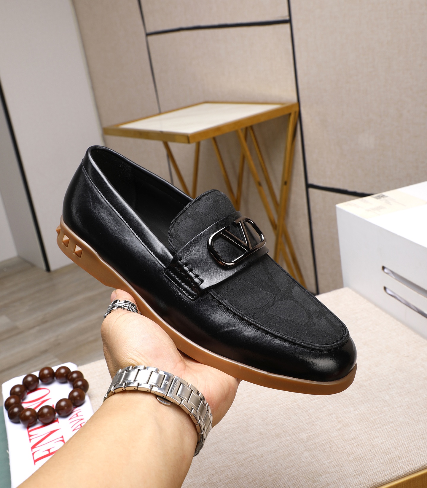 Valentino Men's Black Leather Loafers With Logo Buckle, Size 38-44 6 i1742198453807 2180 0 4