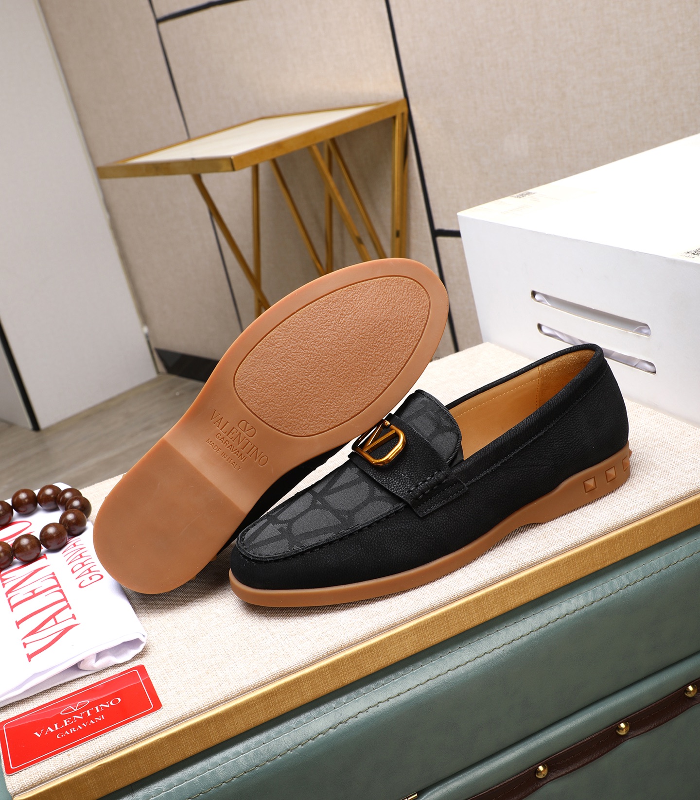 Valentino Men's Black Leather Loafers with Gold V Logo, Sizes 38-44 5 i1742198471147 4965 0 3