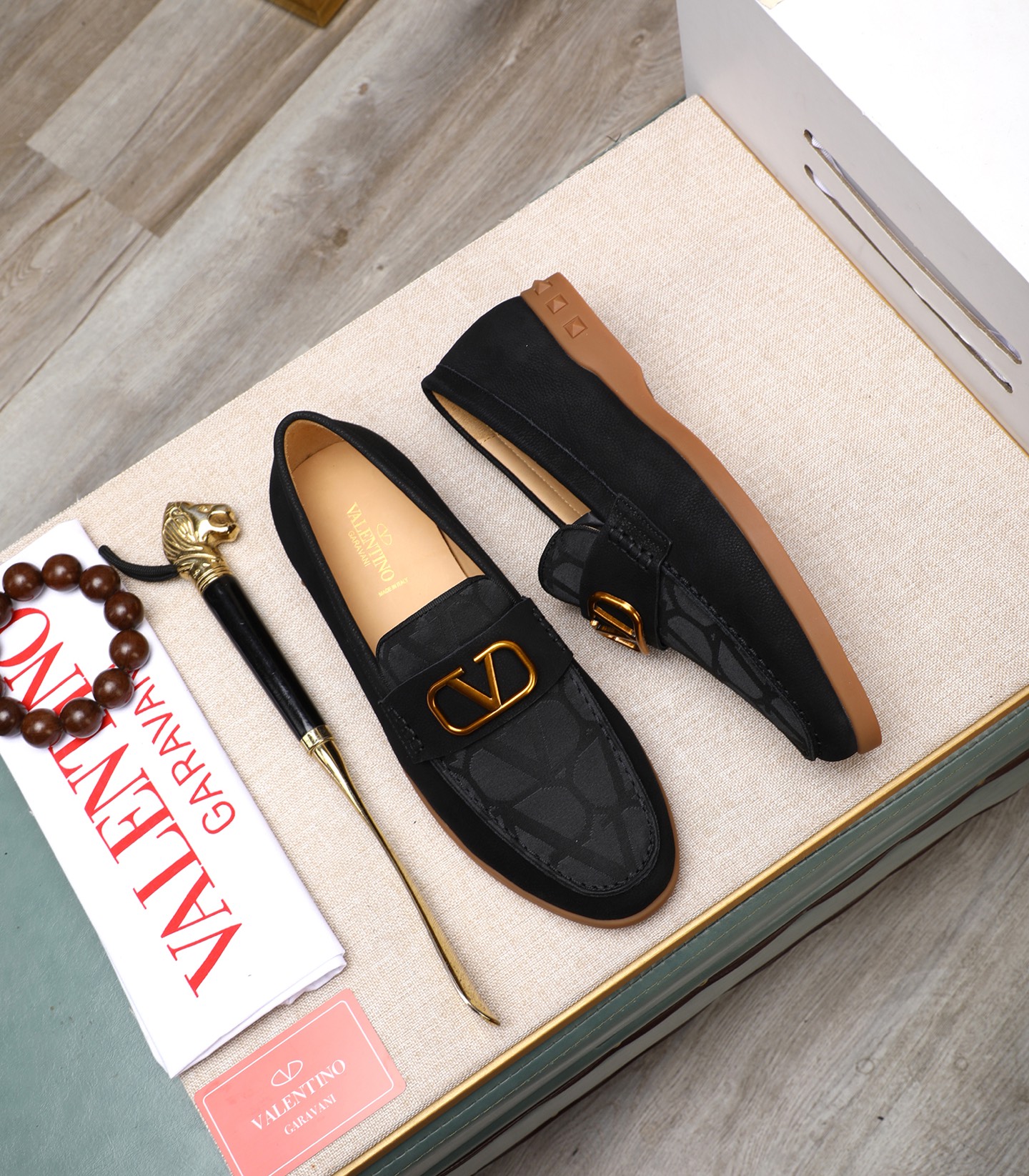 Valentino Men's Black Leather Loafers with Gold V Logo, Sizes 38-44 3 i1742198471147 8381 0 1