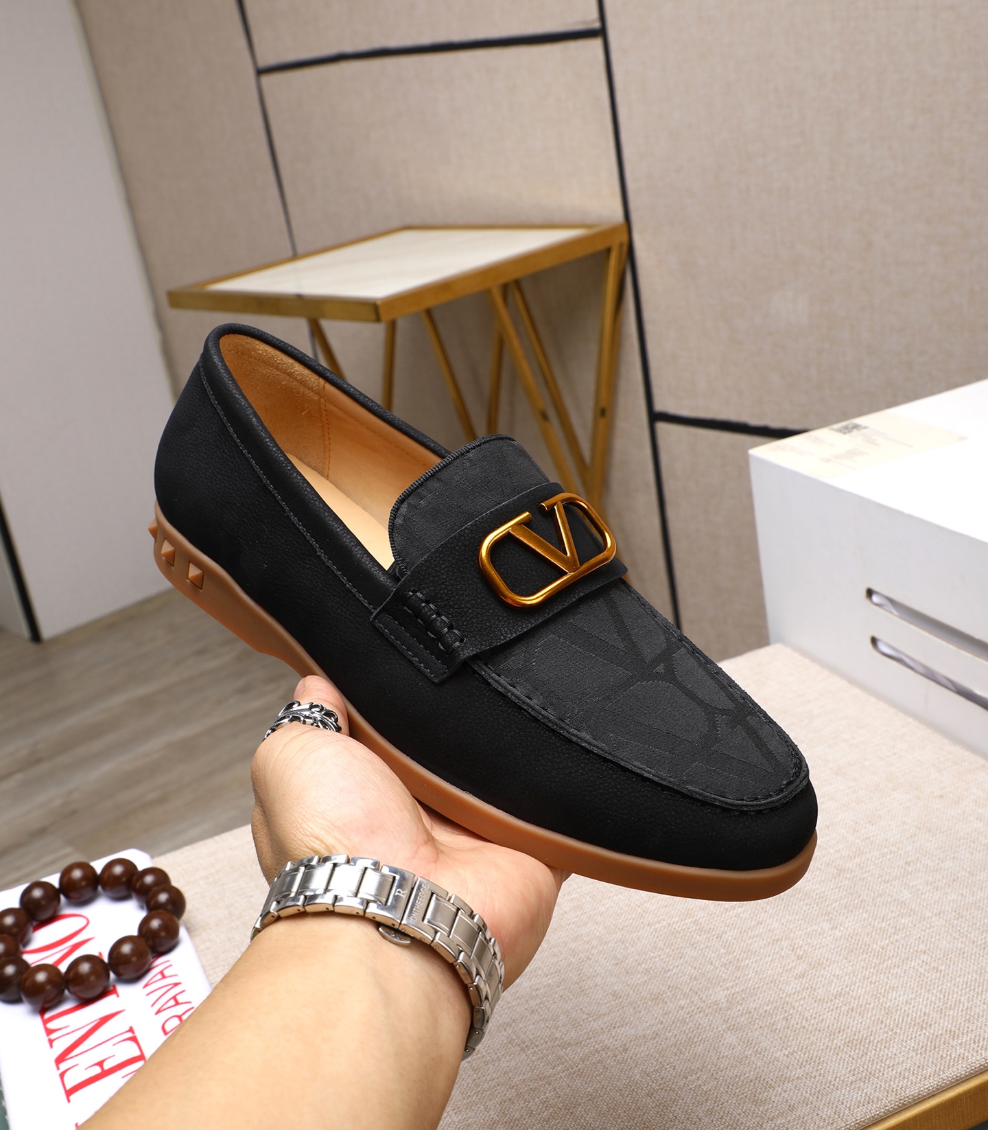 Valentino Men's Black Leather Loafers with Gold V Logo, Sizes 38-44 6 i1742198472000 8338 0 4
