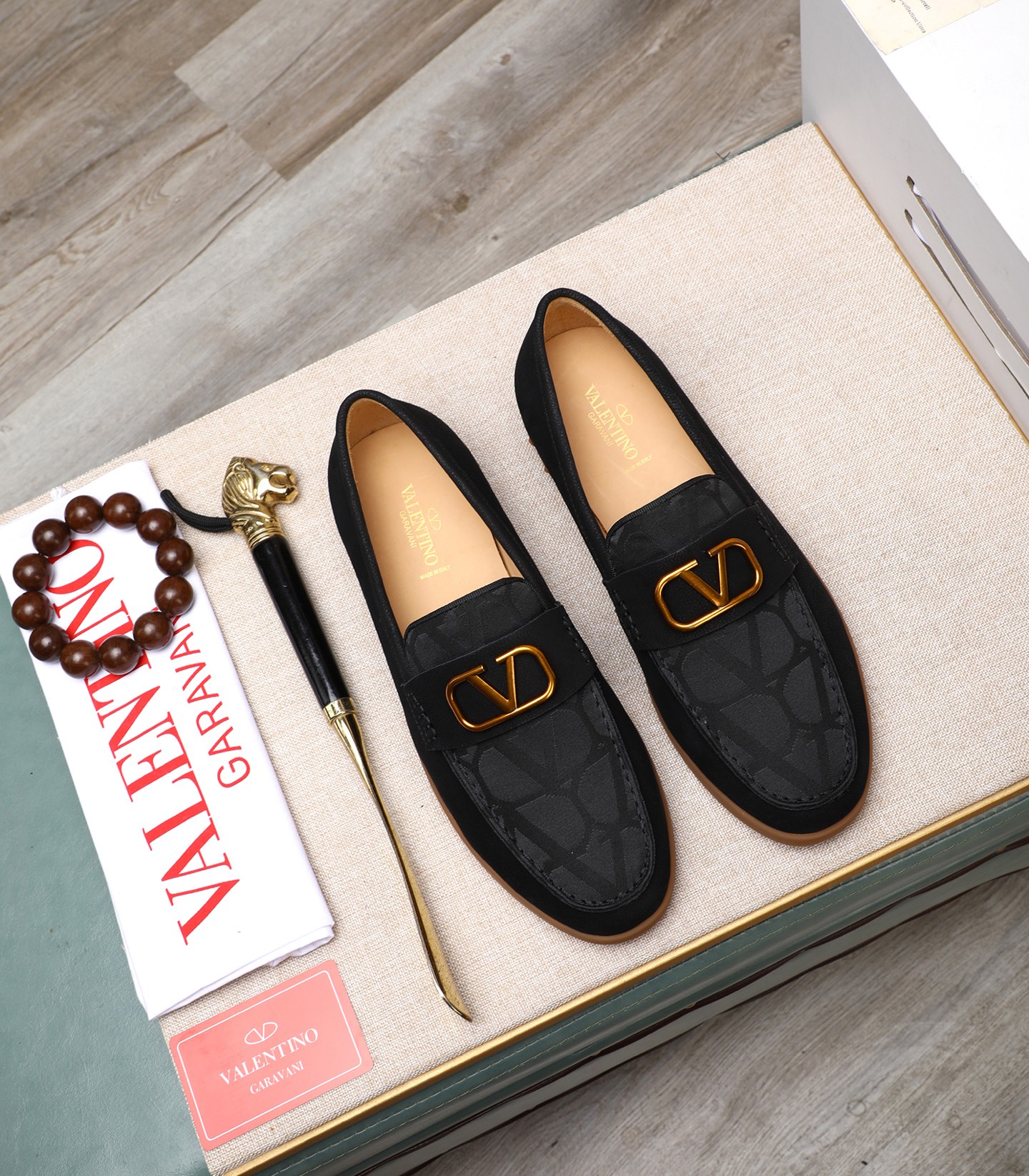 Valentino Men's Black Leather Loafers with Gold V Logo, Sizes 38-44 2 i1742198472066 5277 0 0