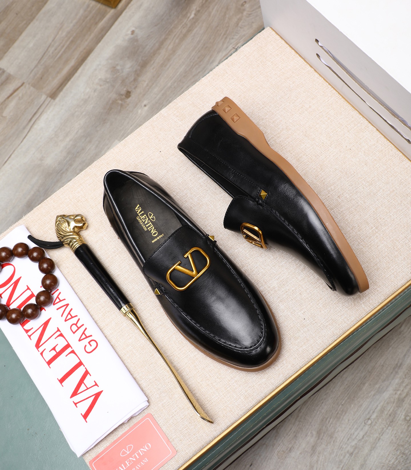 Valentino Garavani Men's Leather Loafers with Gold Logo Accent 3 i1742198566322 3786 0 1