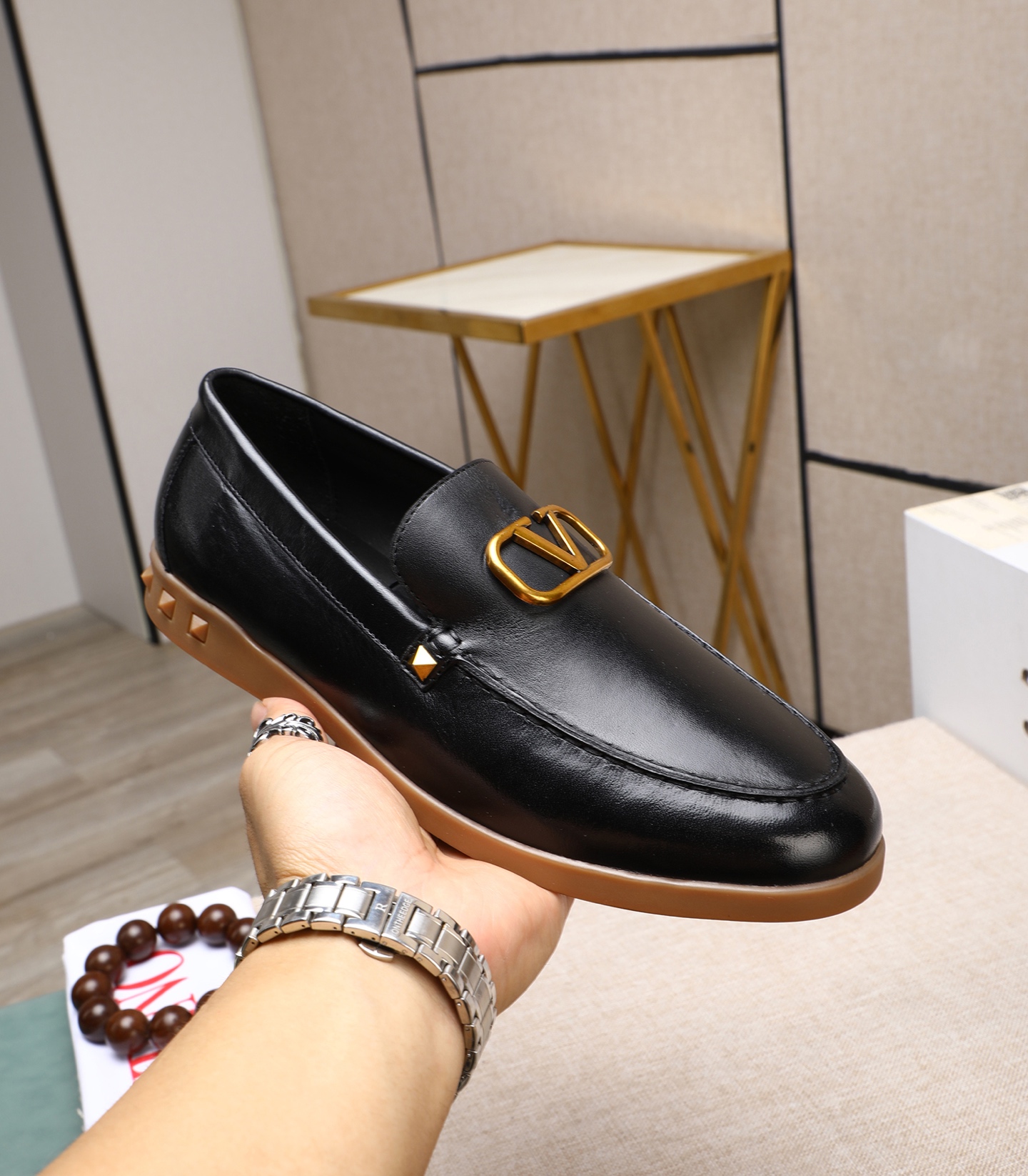 Valentino Garavani Men's Leather Loafers with Gold Logo Accent 6 i1742198567235 6077 0 4