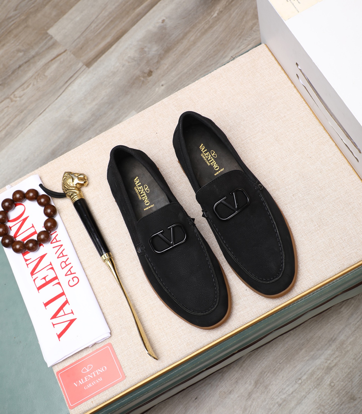 Valentino Men's Black Leather Loafers with Metal Logo | Sizes 38-44 2 i1742198582400 3863 0 0