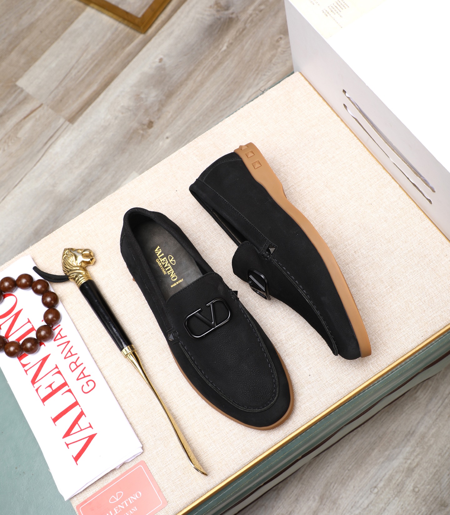 Valentino Men's Black Leather Loafers with Metal Logo | Sizes 38-44 3 i1742198582425 9478 0 1