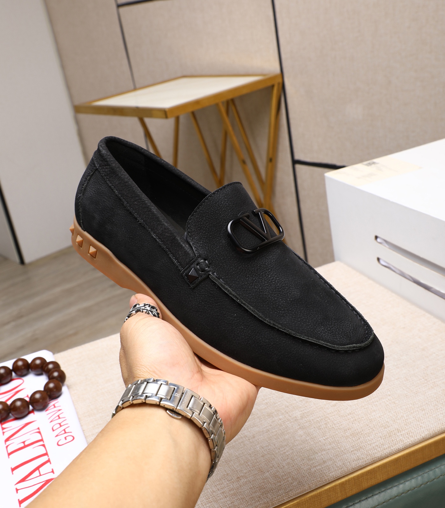 Valentino Men's Black Leather Loafers with Metal Logo | Sizes 38-44 6 i1742198583356 6019 0 4