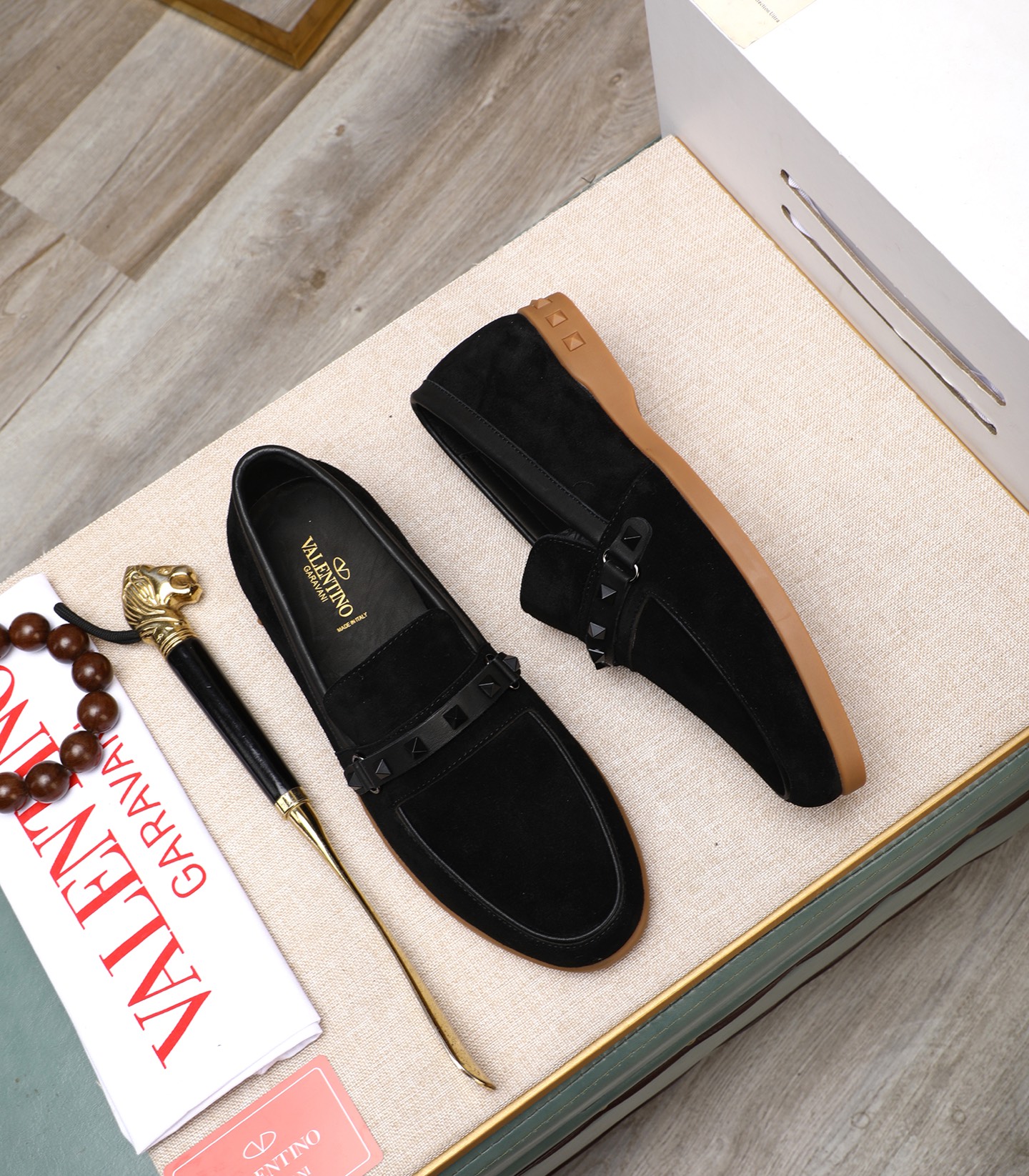 Valentino Men's Black Suede Leather Loafers with Studded Strap, Sizes 38-44 3 i1742198655695 1625 0 1