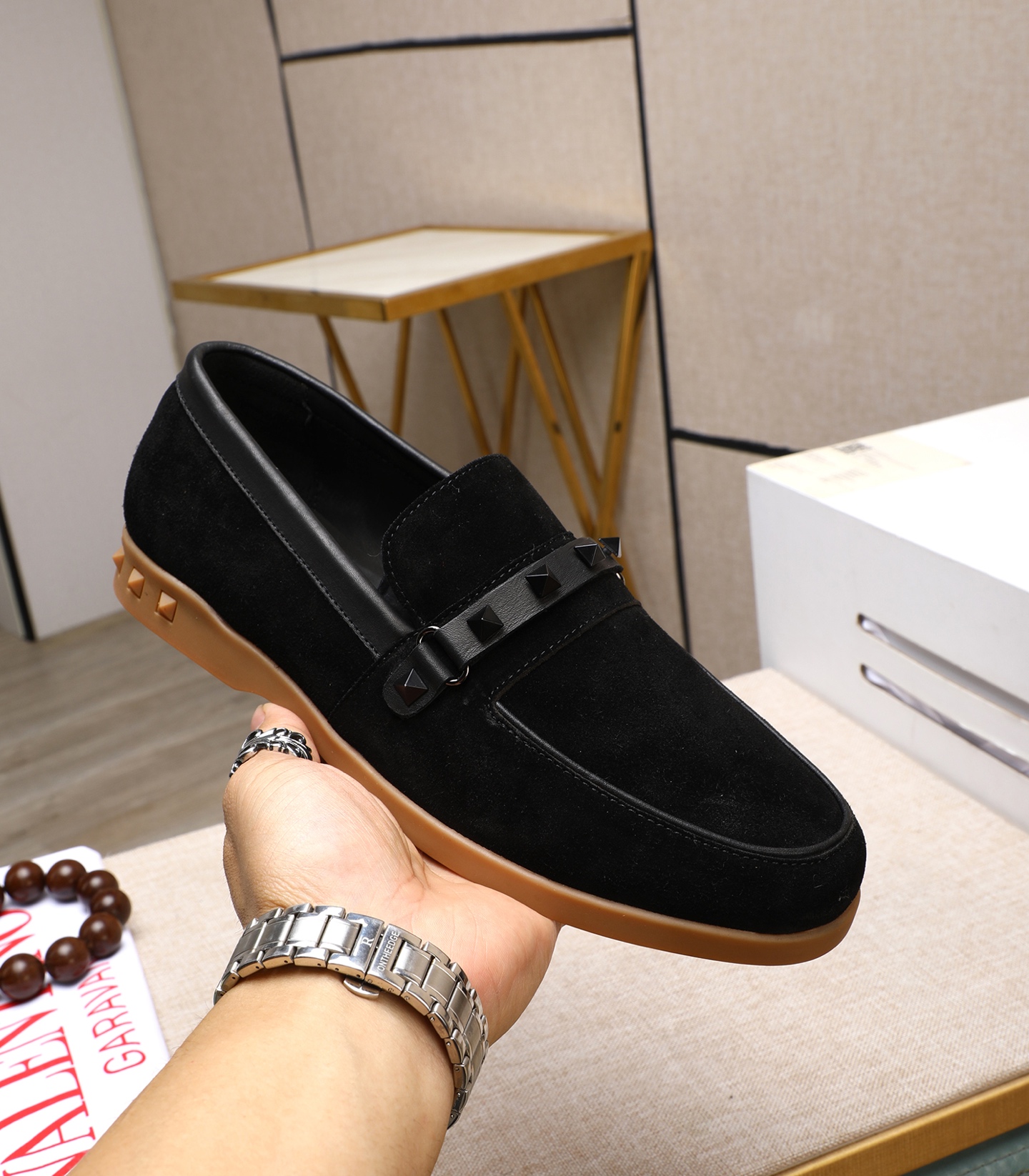 Valentino Men's Black Suede Leather Loafers with Studded Strap, Sizes 38-44 6 i1742198656711 4711 0 4