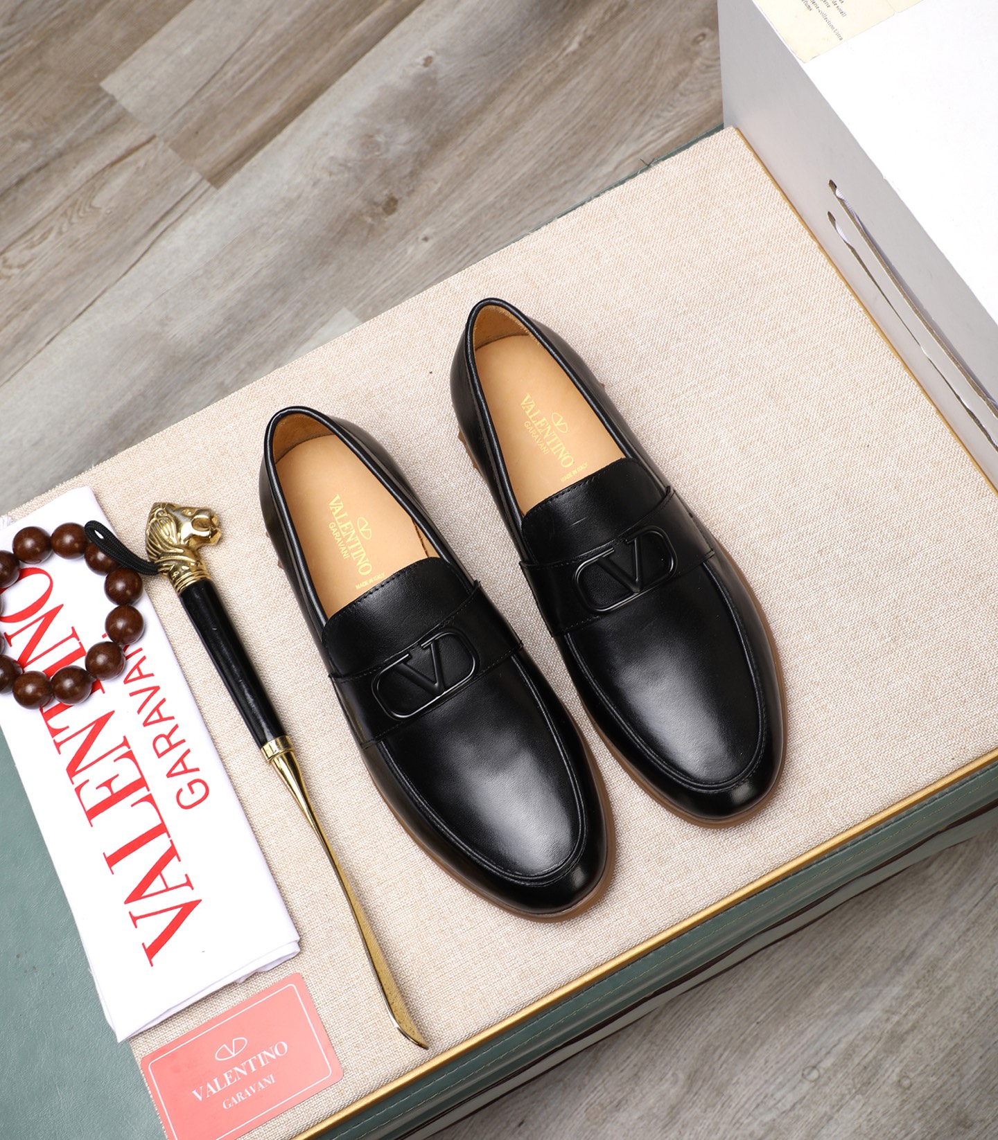 Valentino Garavani Men's Black Leather Loafers, EU 38-44