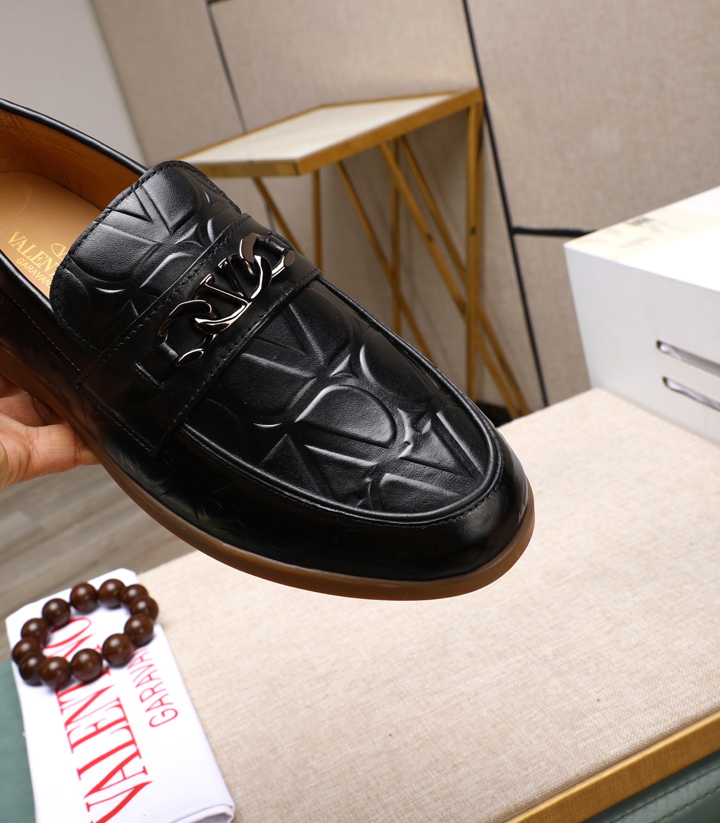 Valentino Garavani Men's Black Leather Loafers with Chain Detail, Sizes 38-44 8 i1742198723800 2090 0 6