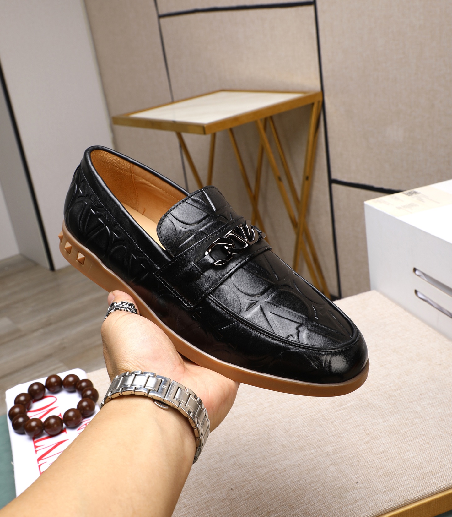 Valentino Garavani Men's Black Leather Loafers with Chain Detail, Sizes 38-44 6 i1742198723805 5761 0 4