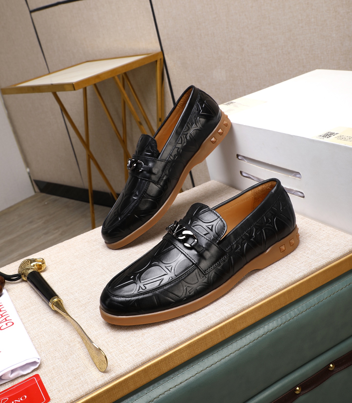 Valentino Garavani Men's Black Leather Loafers with Chain Detail, Sizes 38-44 4 i1742198723849 7373 0 2