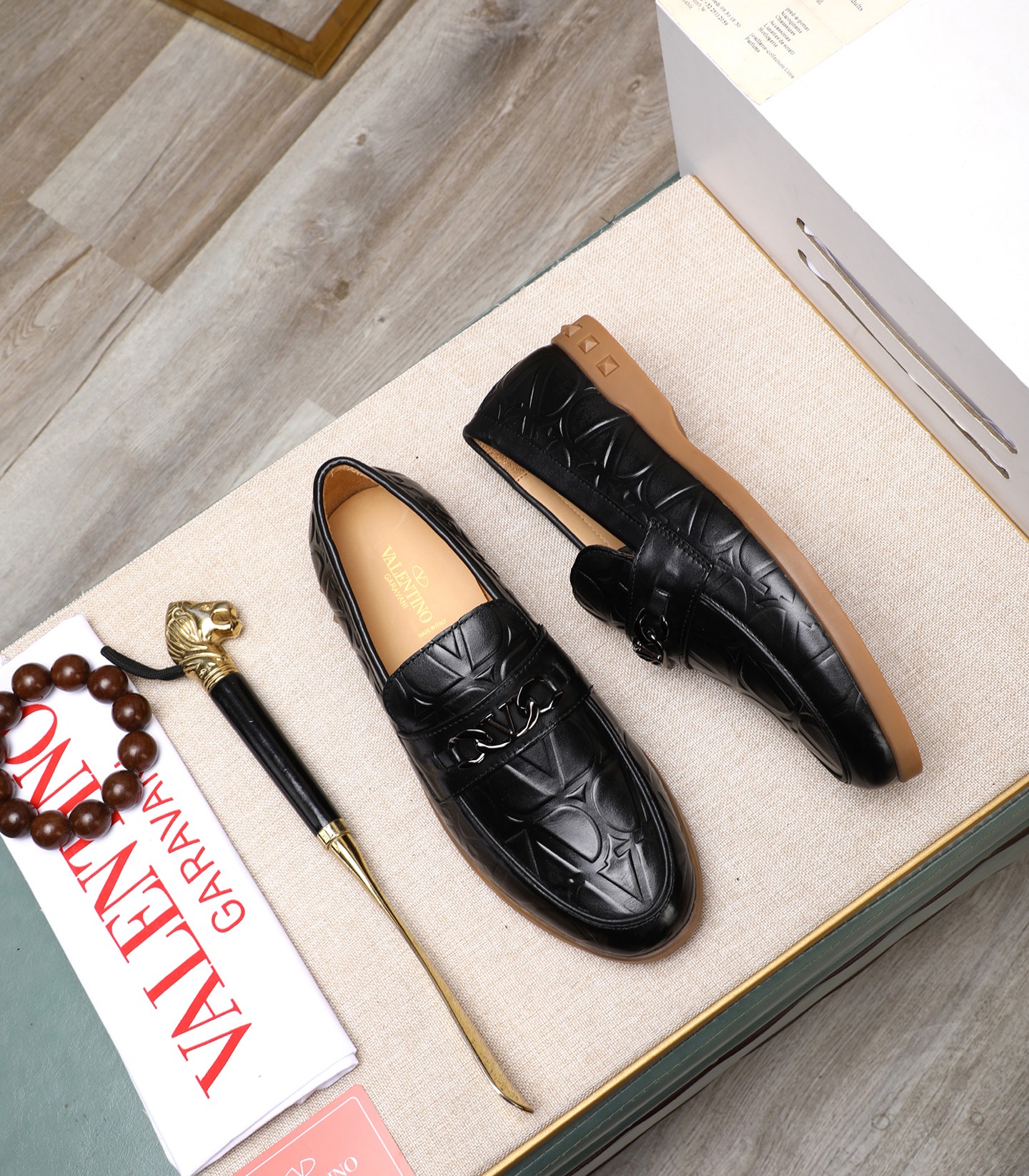 Valentino Garavani Men's Black Leather Loafers with Chain Detail, Sizes 38-44 3 i1742198724639 4166 0 1