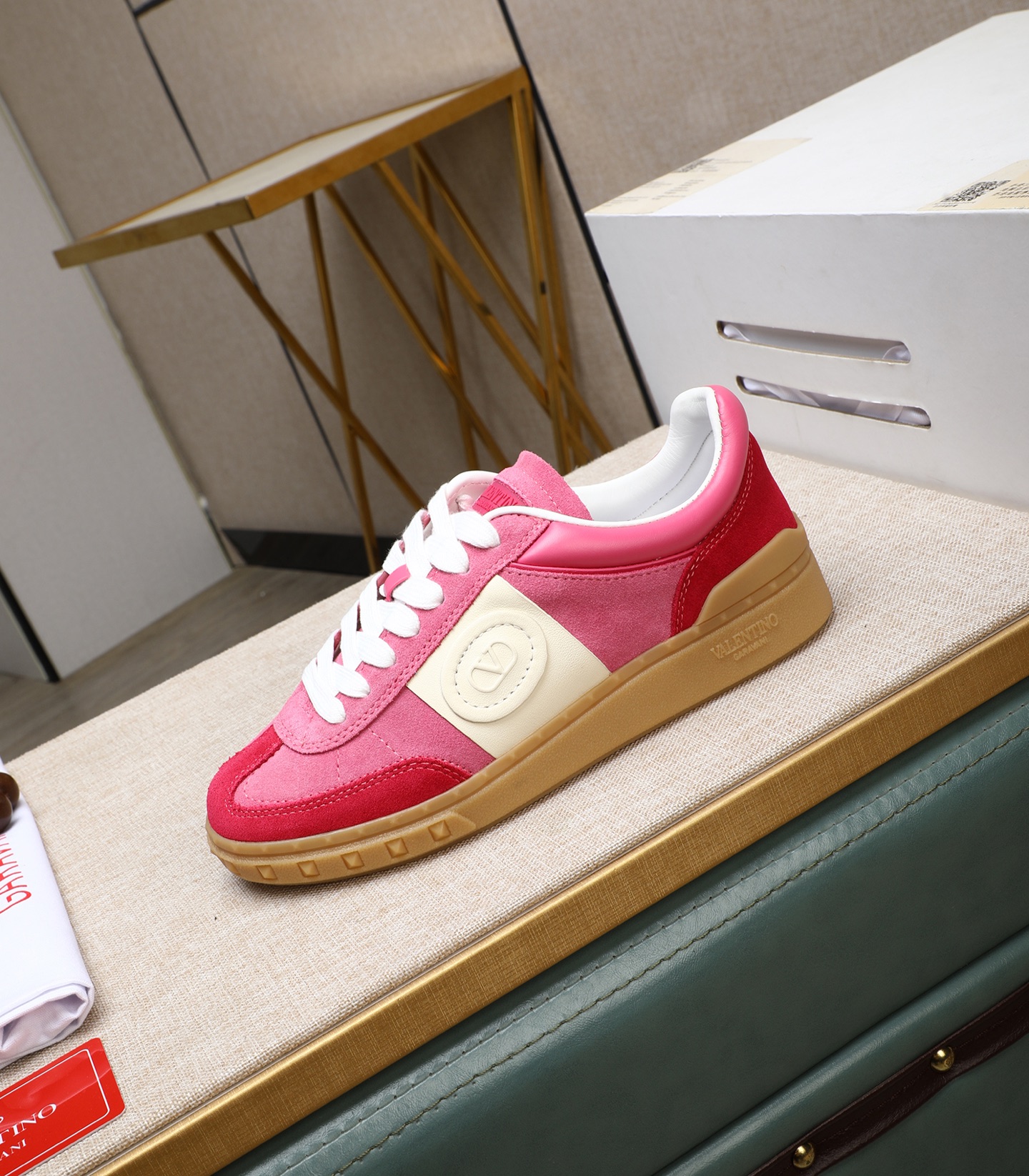 Valentino Garavani UPVILLAGE Pink Leather & Suede Studded Sneakers 7 i1742543071345 2371 0 5
