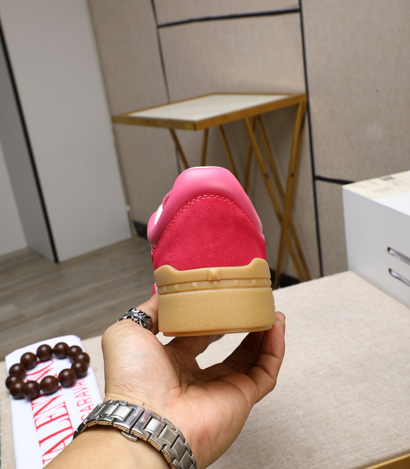 Valentino Garavani UPVILLAGE Pink Leather & Suede Studded Sneakers 9 i1742543071357 1604 0 7