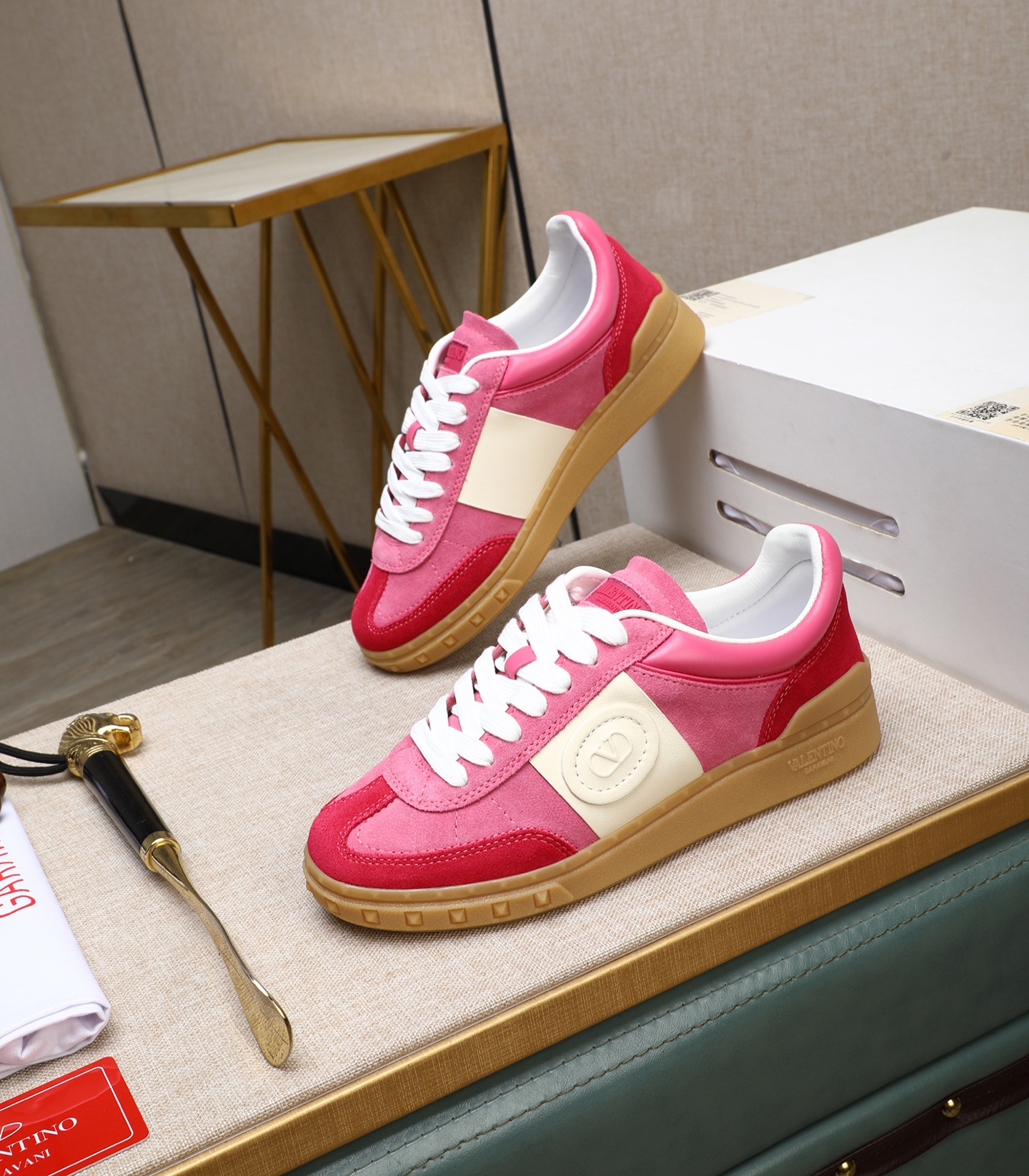 Valentino Garavani UPVILLAGE Pink Leather & Suede Studded Sneakers 2 i1742543071364 250 0 0