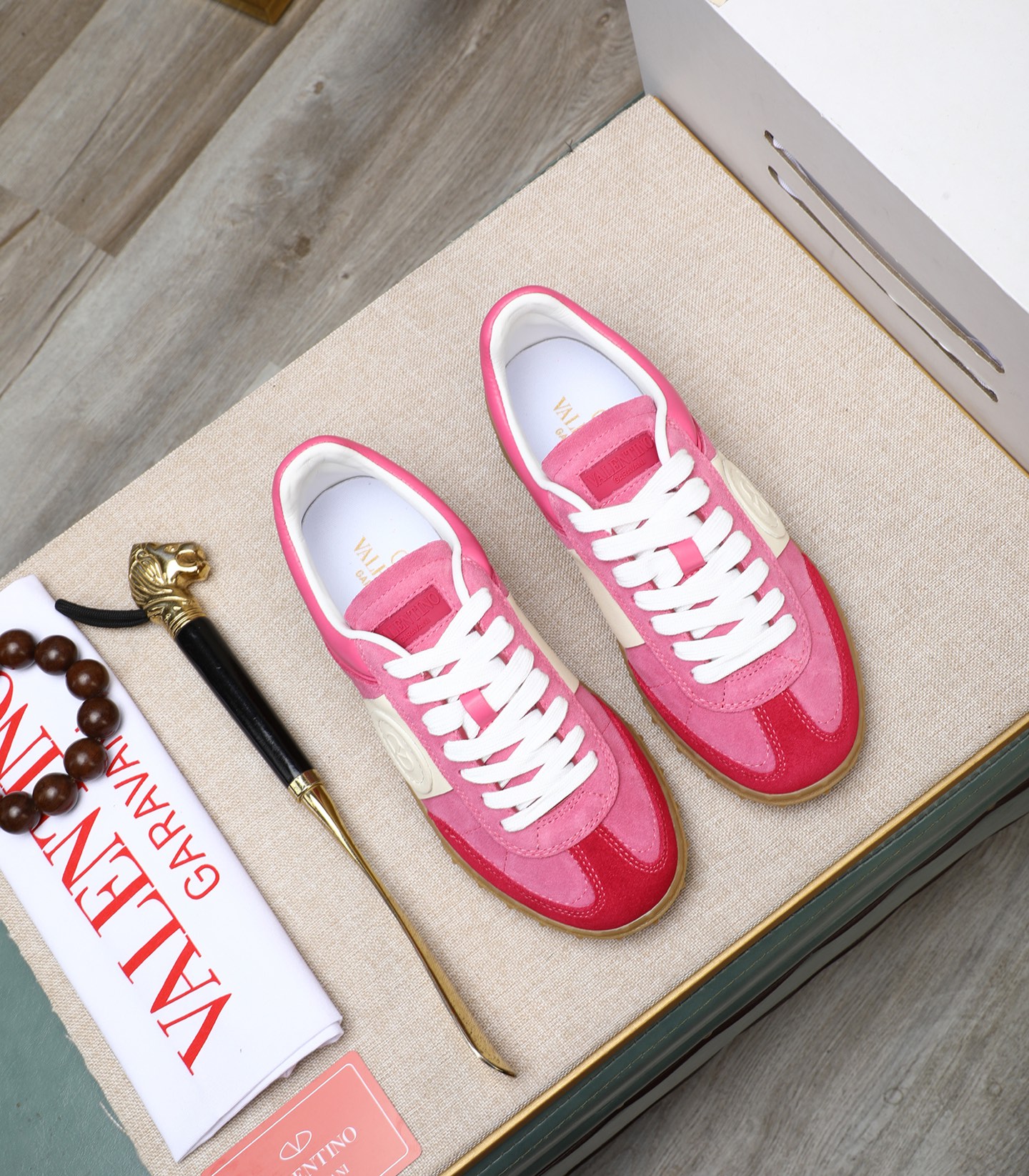 Valentino Garavani UPVILLAGE Pink Leather & Suede Studded Sneakers 3 i1742543071383 5206 0 1