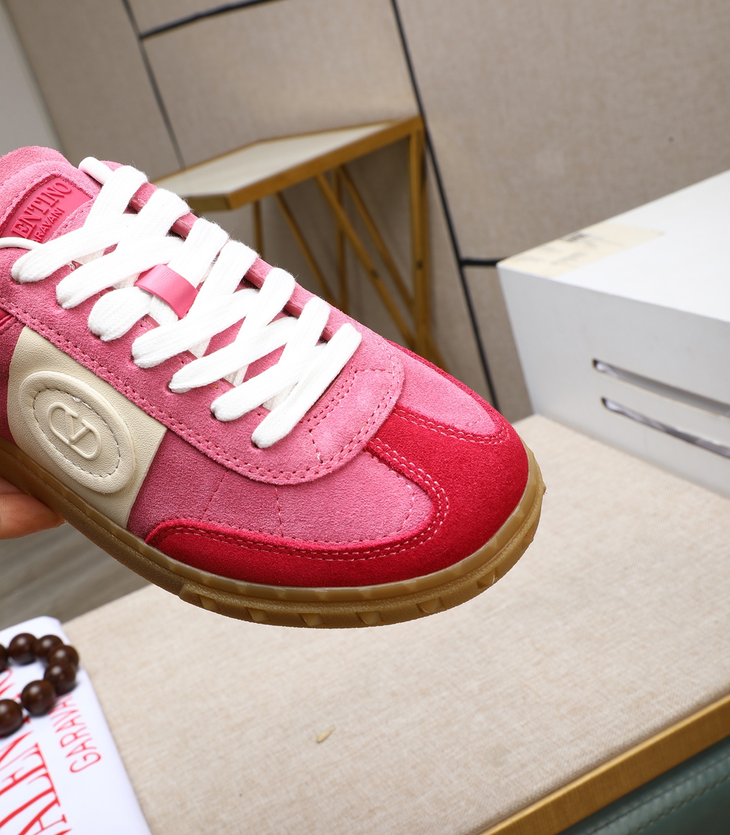 Valentino Garavani UPVILLAGE Pink Leather & Suede Studded Sneakers 8 i1742543072032 4961 0 6