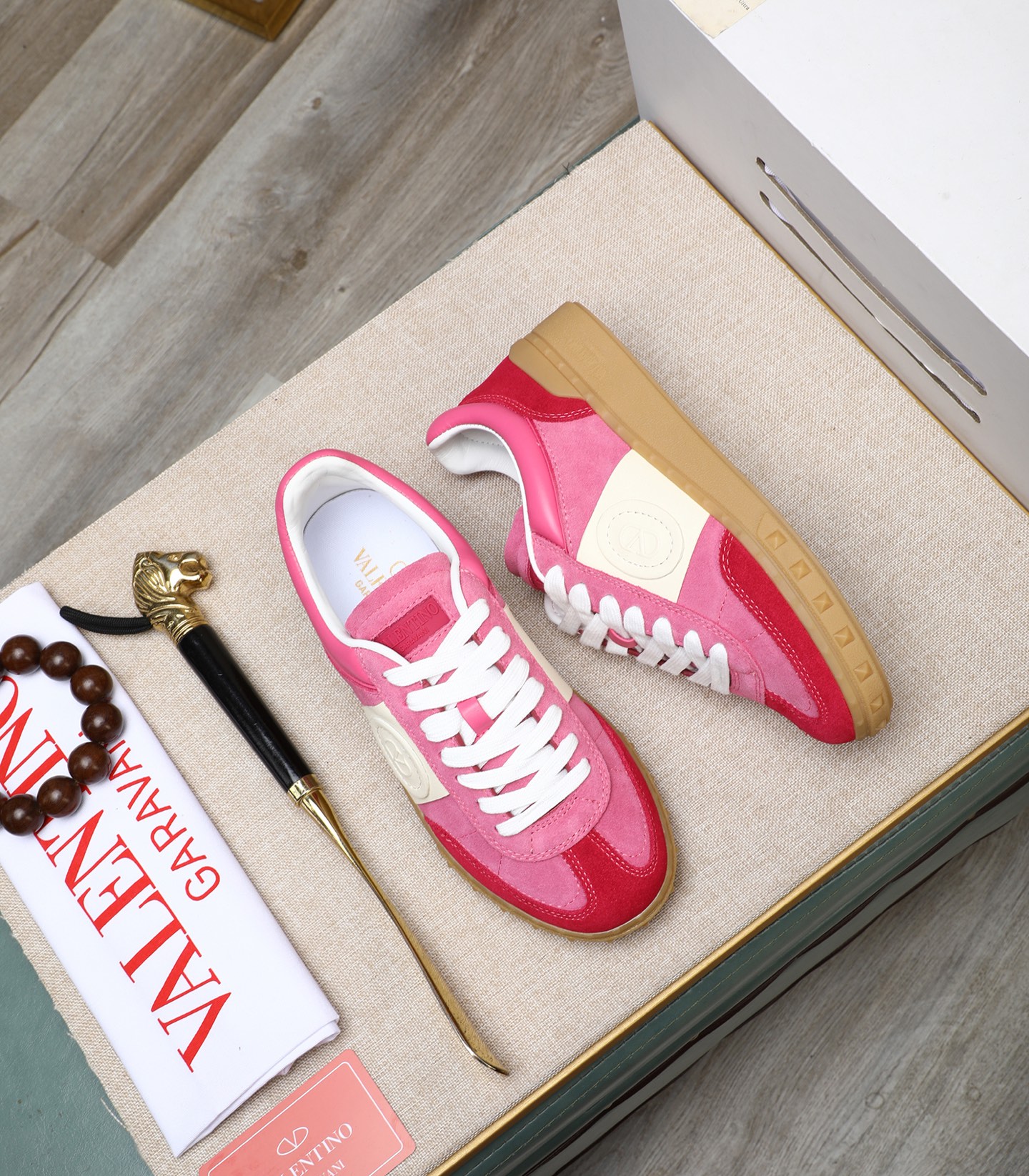 Valentino Garavani UPVILLAGE Pink Leather & Suede Studded Sneakers 4 i1742543072095 8933 0 2