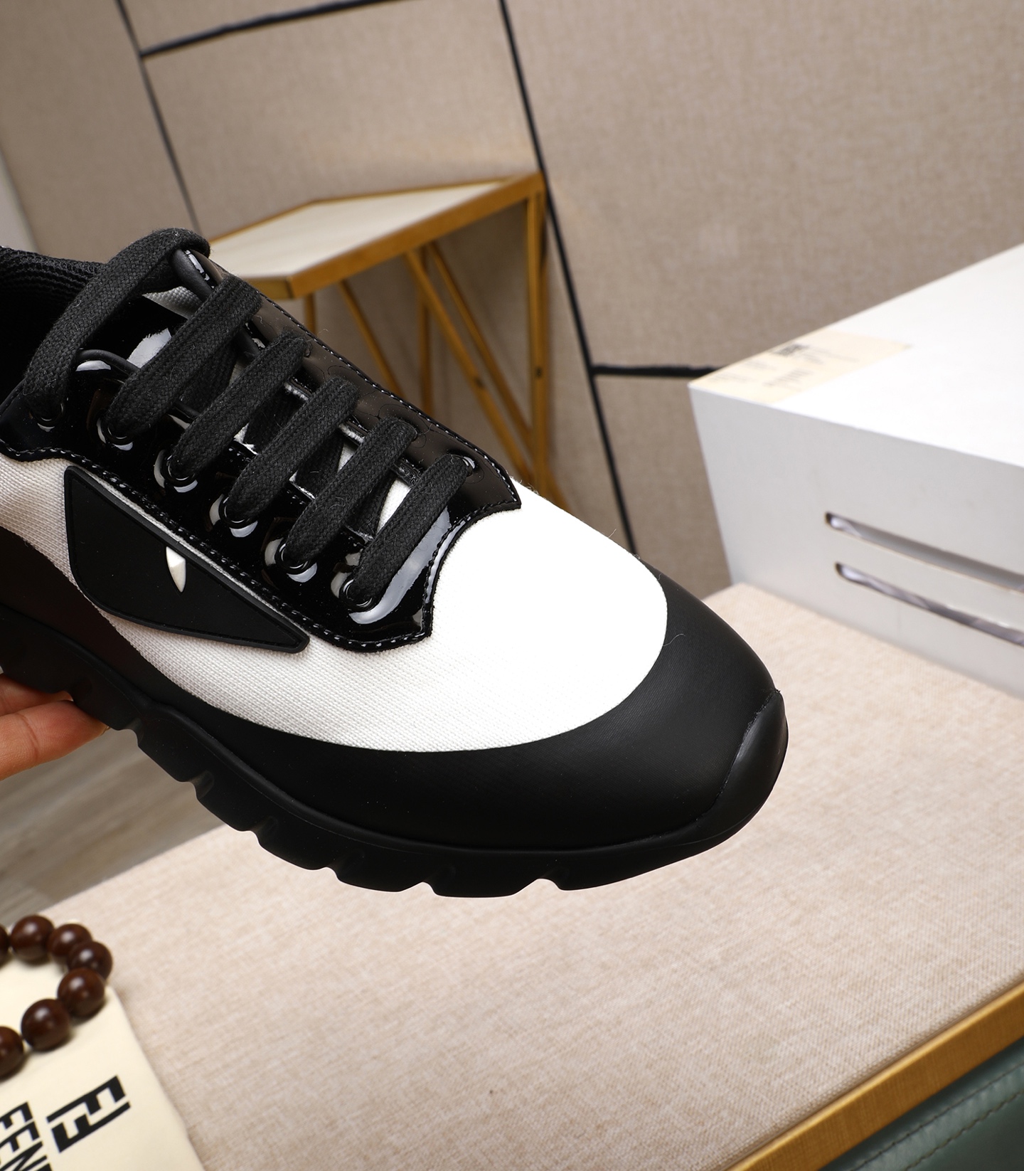 Fendi Tag Men's Black & White Tech Mesh Sneakers with Rubber Sole 10 i1742543532402 753 0 8