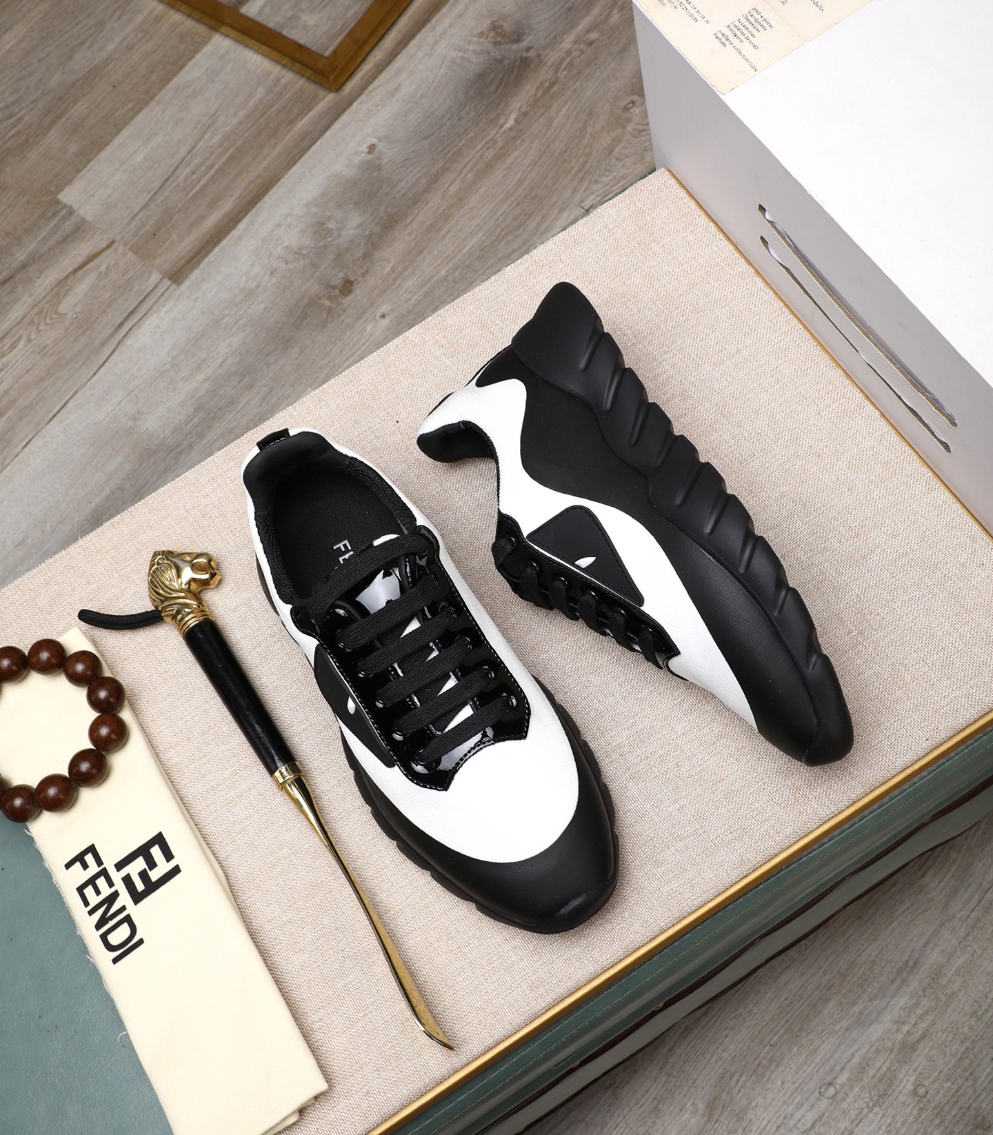 Fendi Tag Men's Black & White Tech Mesh Sneakers with Rubber Sole 4 i1742543532427 2620 0 2