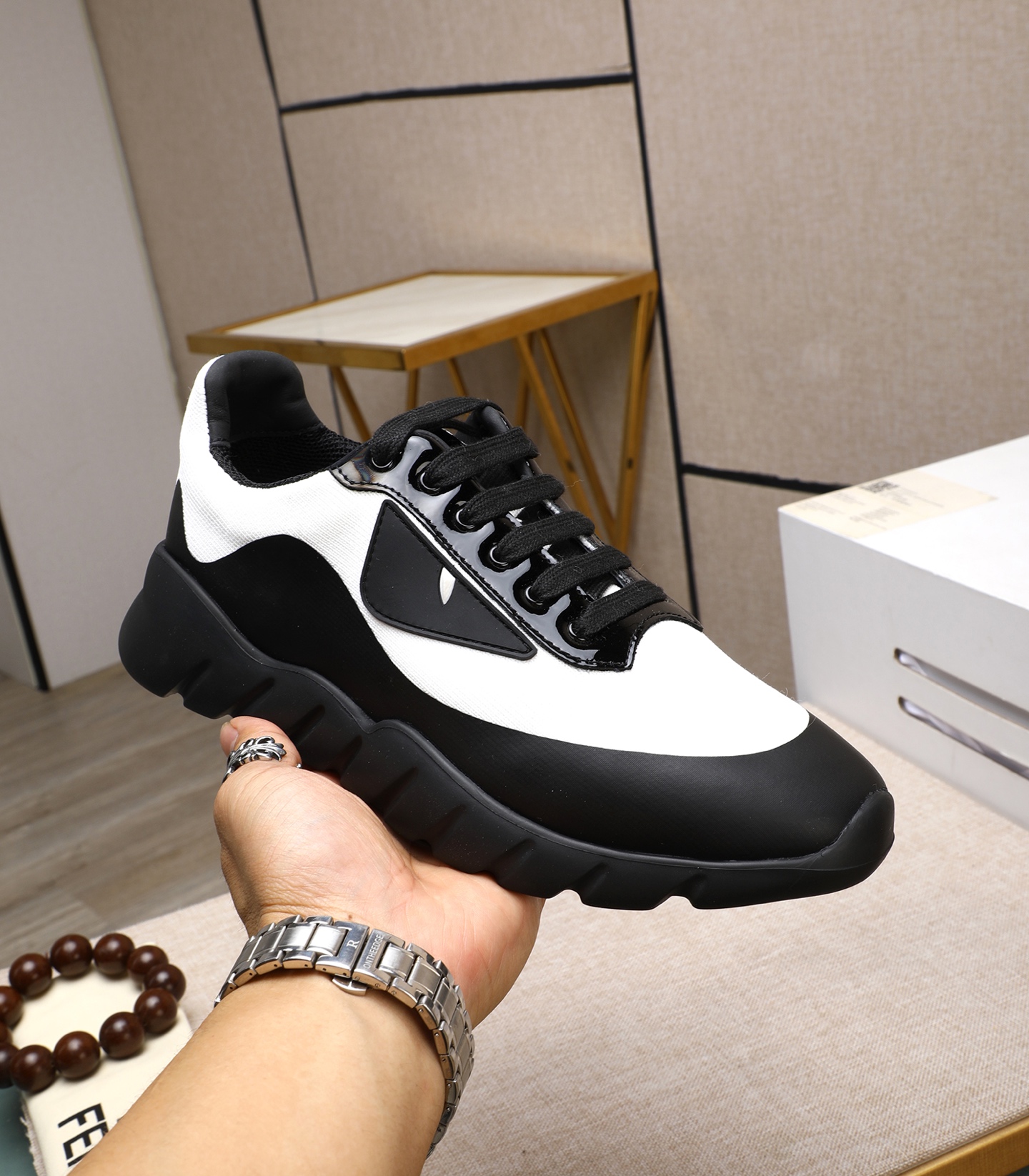 Fendi Tag Men's Black & White Tech Mesh Sneakers with Rubber Sole 6 i1742543532434 7287 0 4