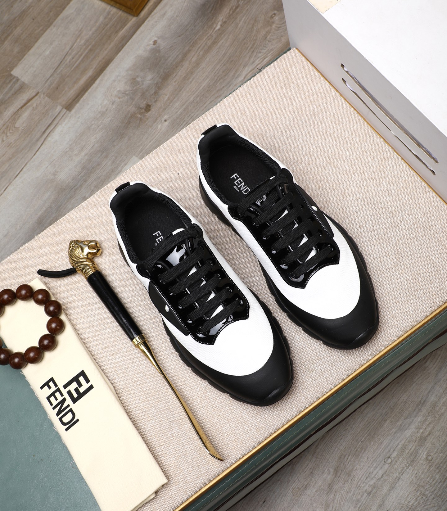 Fendi Tag Men's Black & White Tech Mesh Sneakers with Rubber Sole 3 i1742543532443 4111 0 1