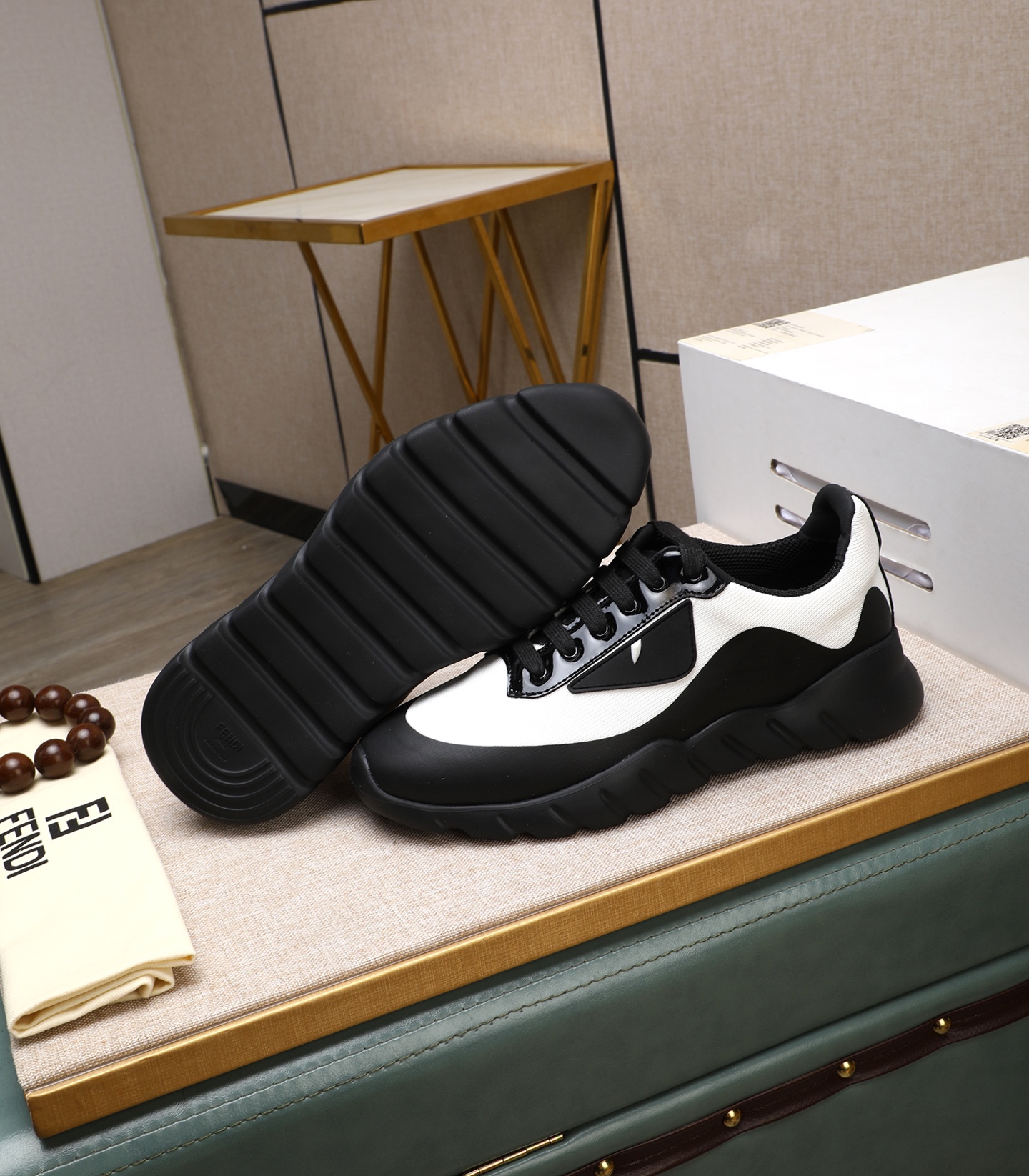 Fendi Tag Men's Black & White Tech Mesh Sneakers with Rubber Sole 5 i1742543533055 5692 0 3