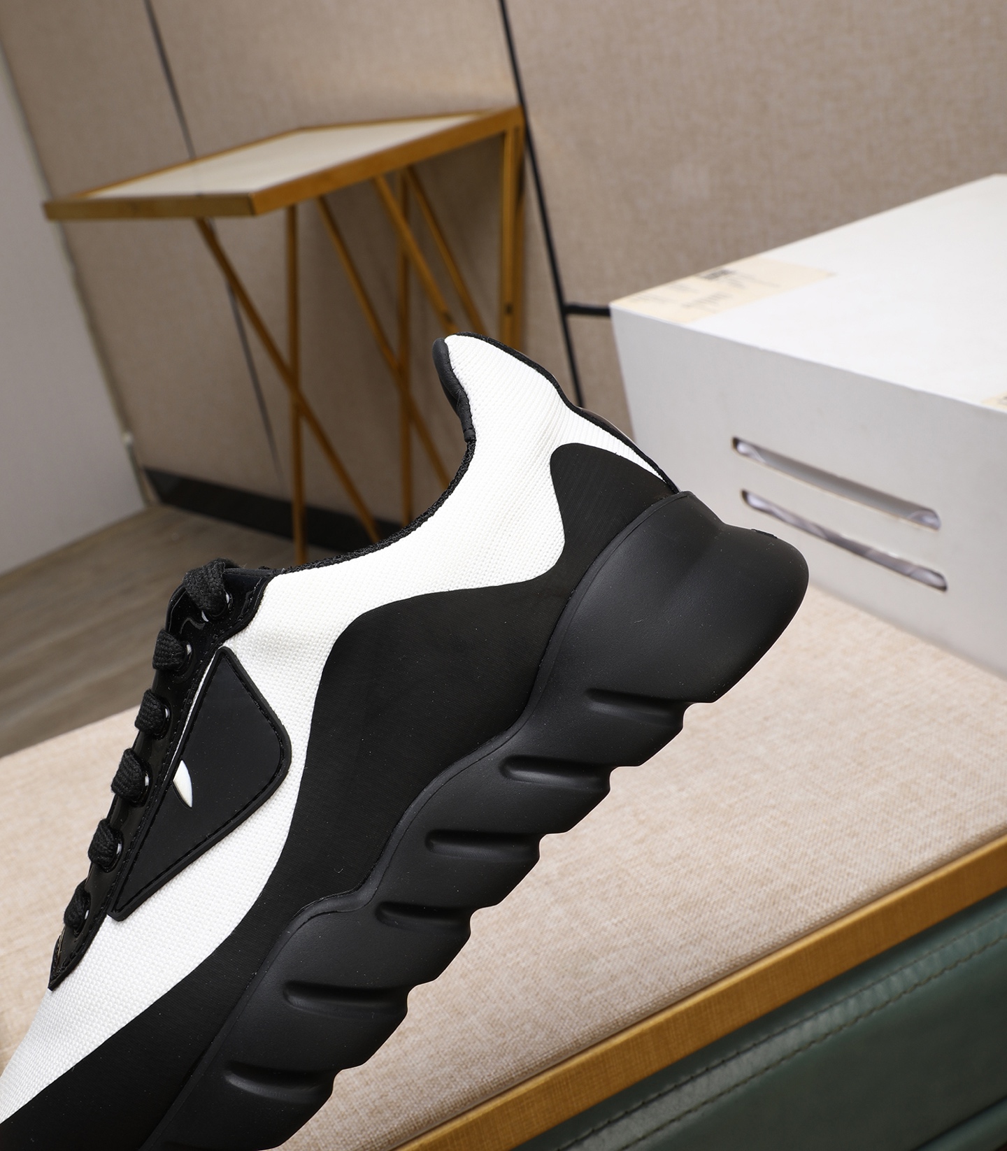 Fendi Tag Men's Black & White Tech Mesh Sneakers with Rubber Sole 8 i1742543533095 2367 0 6