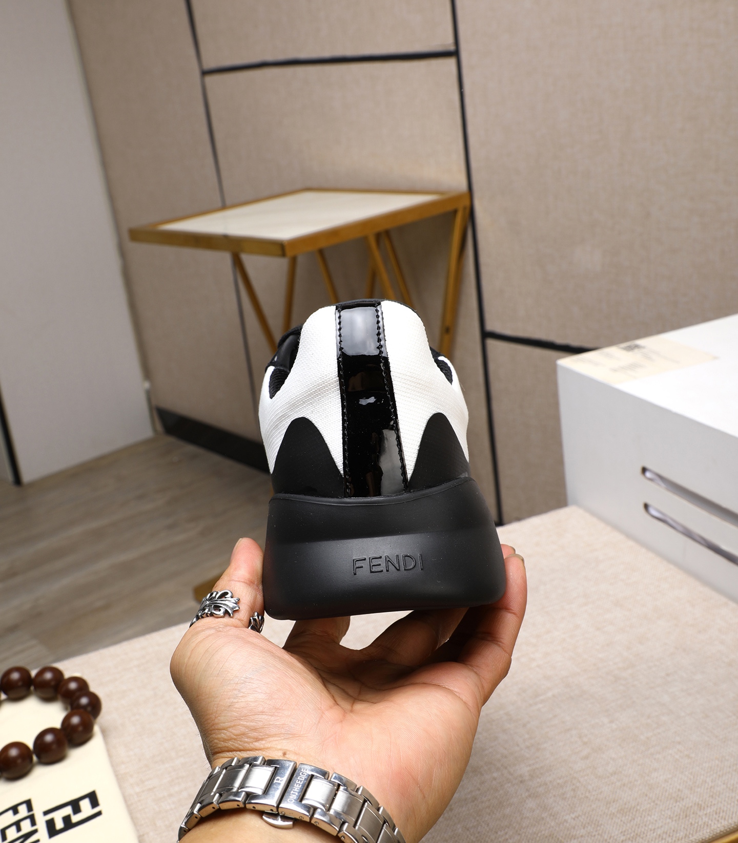 Fendi Tag Men's Black & White Tech Mesh Sneakers with Rubber Sole 9 i1742543533098 108 0 7