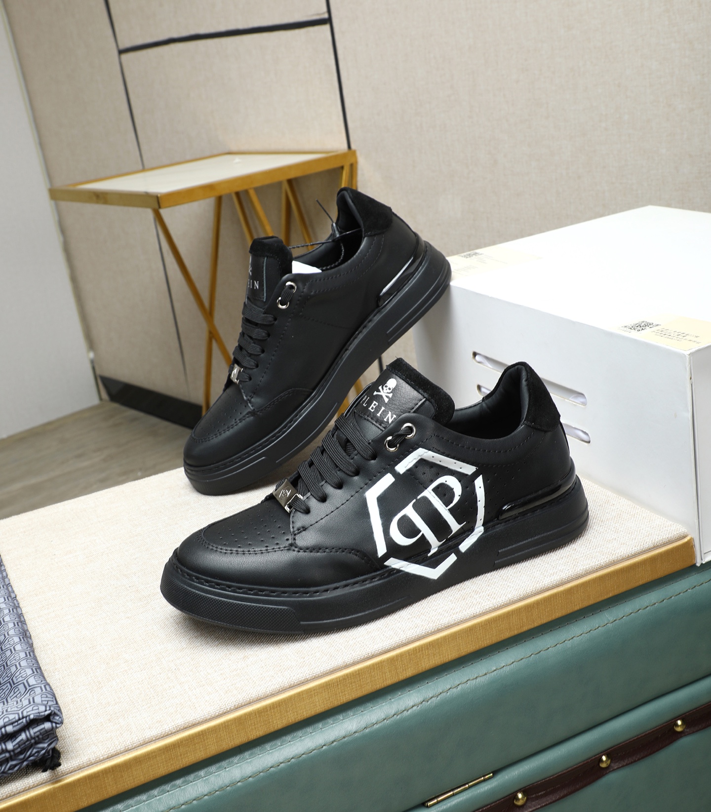 Philipp Plein Men's Black Leather Sneakers with Metal Accents - Size 39-45 1 Philipp Plein Men's Black Leather Sneakers with Metal Accents - Size 39-45