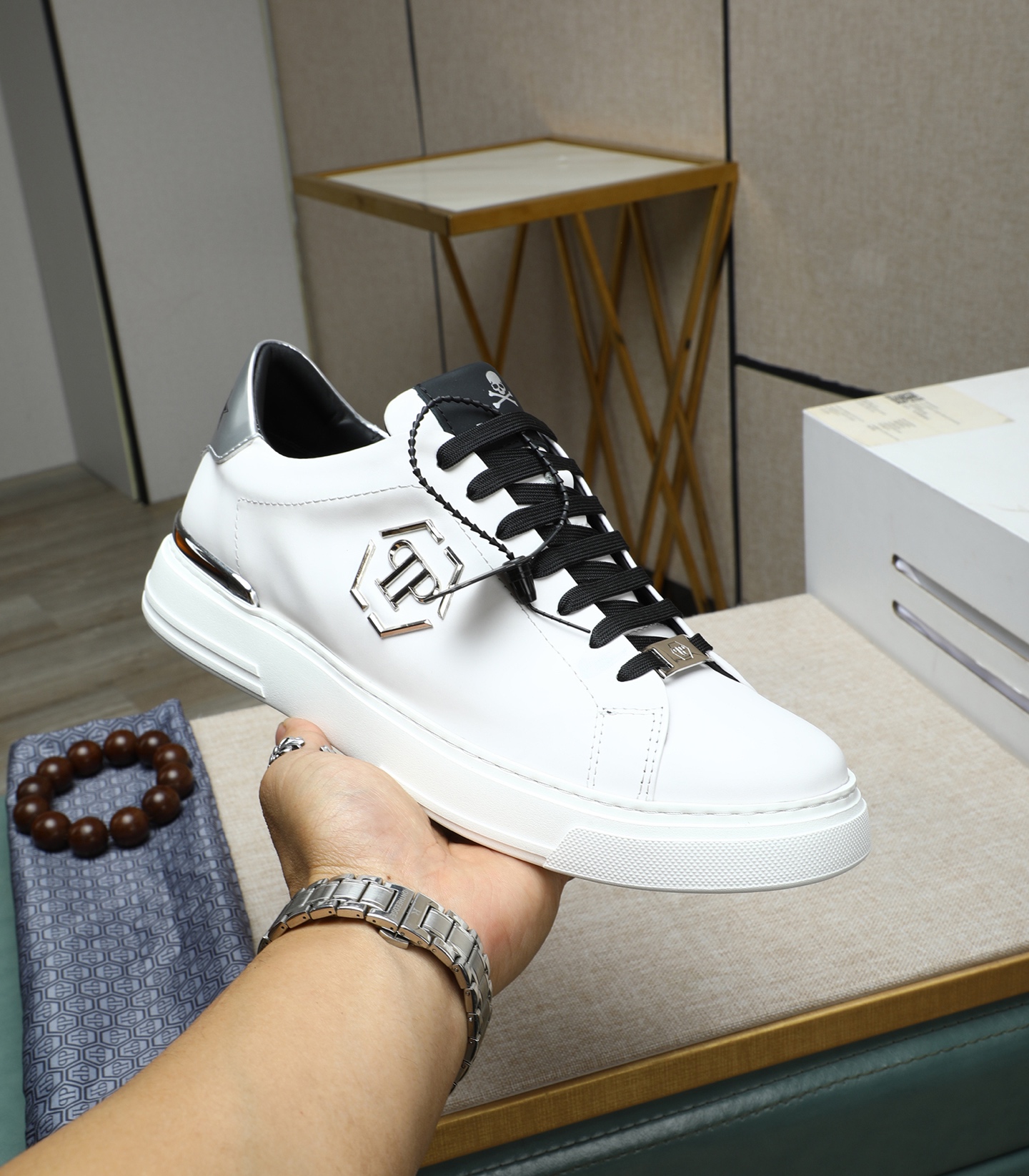Philipp Plein White Leather Sneakers with Metal Logo and Punk Details 6 i1743147934513 9250 0 4