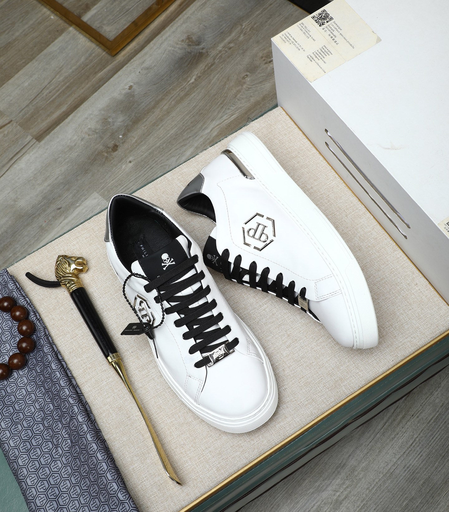 Philipp Plein White Leather Sneakers with Metal Logo and Punk Details 4 i1743147935477 270 0 2