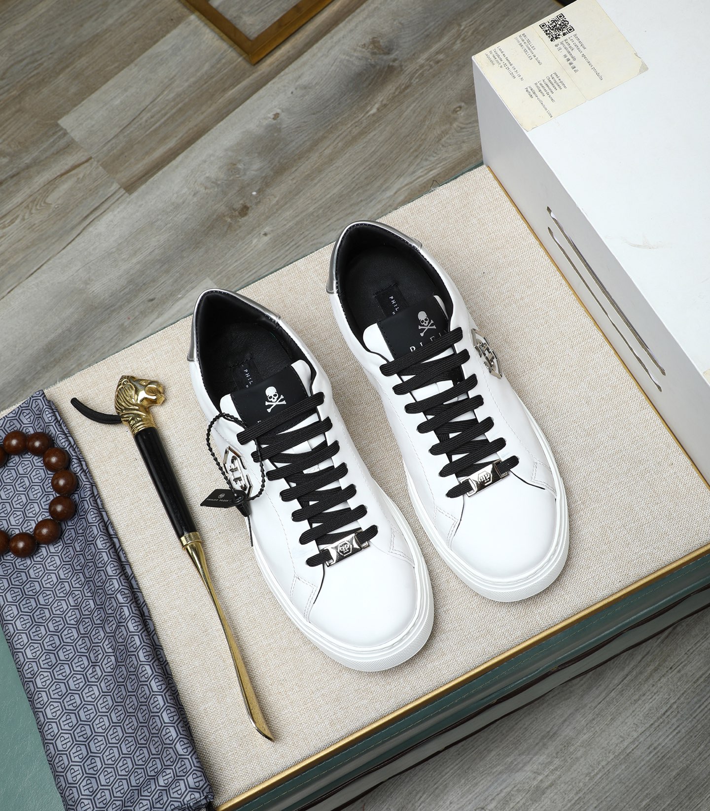 Philipp Plein White Leather Sneakers with Metal Logo and Punk Details 3 i1743147935511 7254 0 1