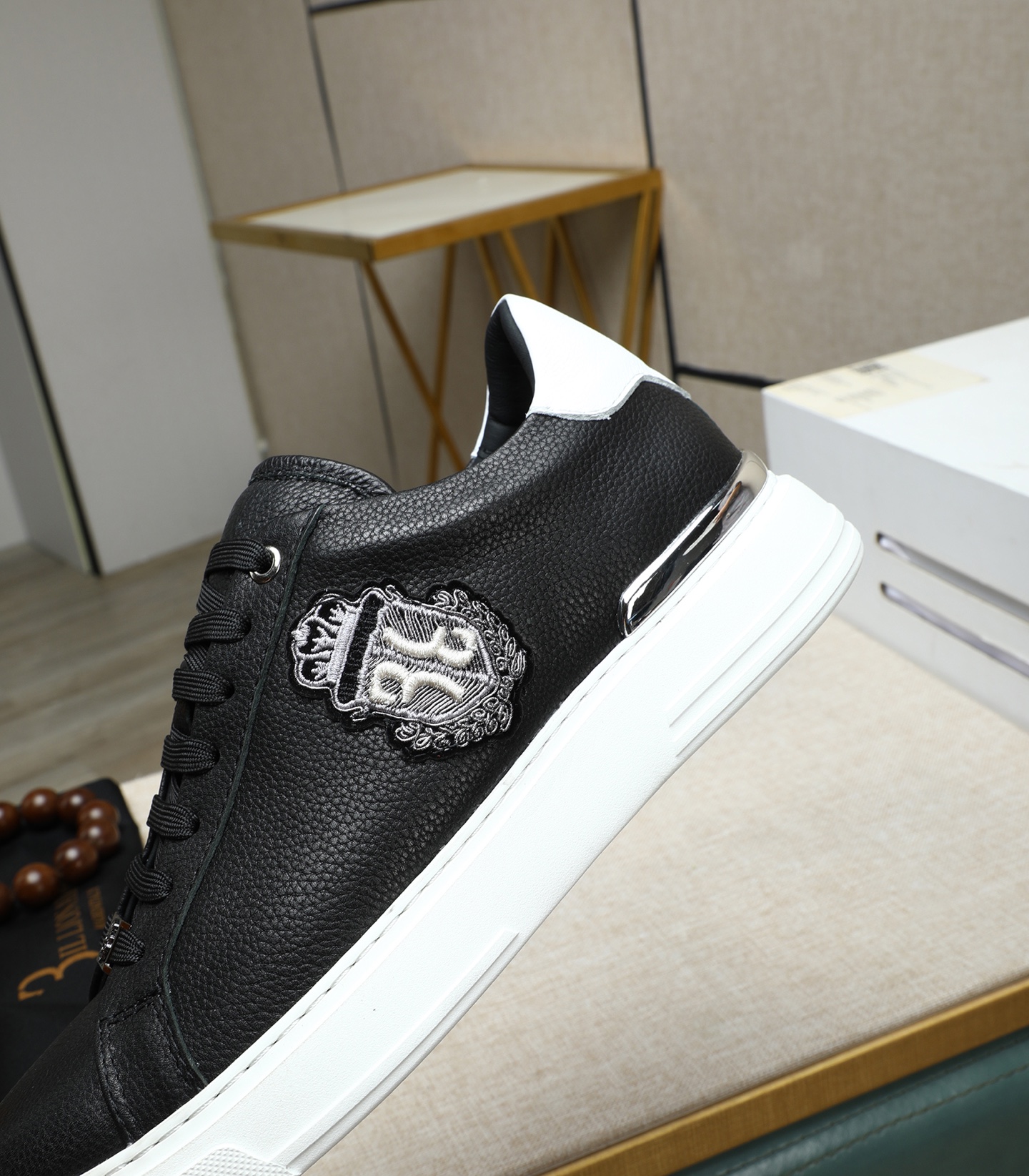 Philipp Plein Men's Black Leather Sneakers with Metal Emblem, Size 39-45 10 i1743147993214 173 0 8