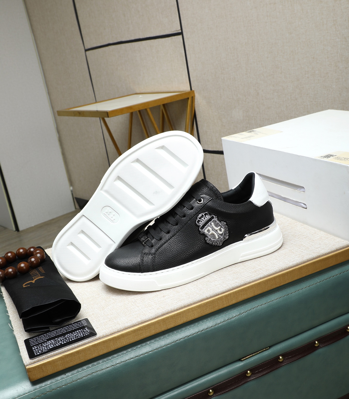 Philipp Plein Men's Black Leather Sneakers with Metal Emblem, Size 39-45 5 i1743147993252 3011 0 3