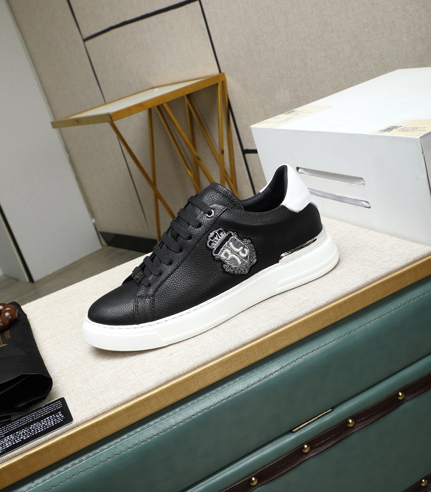 Philipp Plein Men's Black Leather Sneakers with Metal Emblem, Size 39-45 7 i1743147993278 4443 0 5