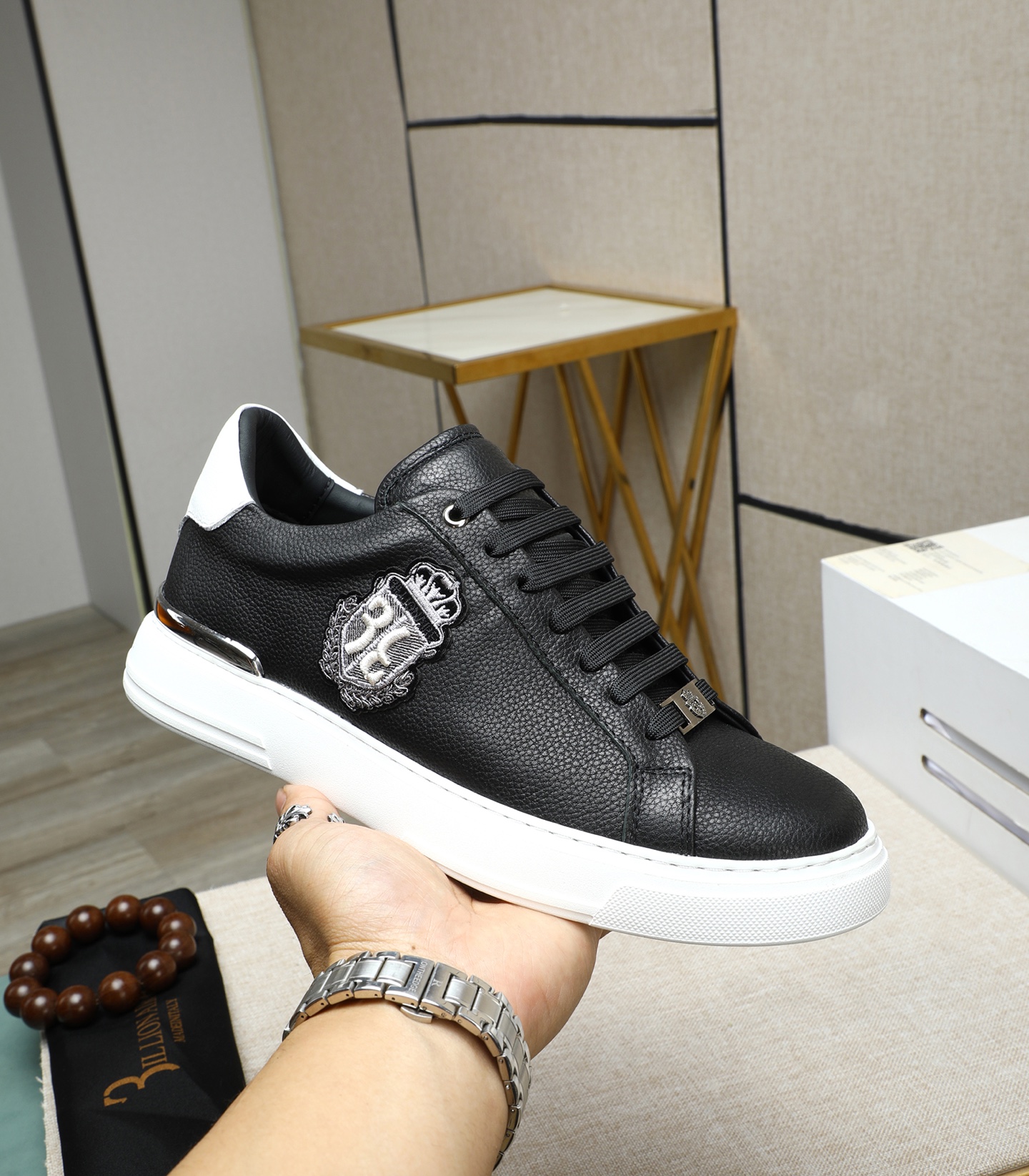 Philipp Plein Men's Black Leather Sneakers with Metal Emblem, Size 39-45 6 i1743147994312 4347 0 4