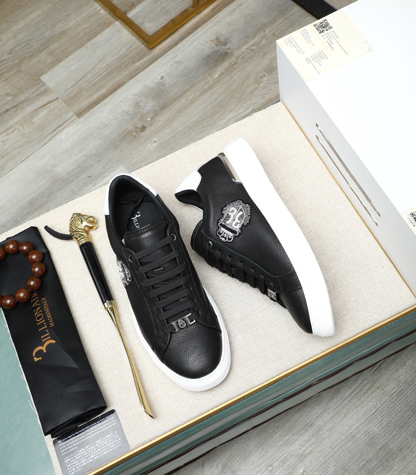 Philipp Plein Men's Black Leather Sneakers with Metal Emblem, Size 39-45 4 i1743147994321 7287 0 2