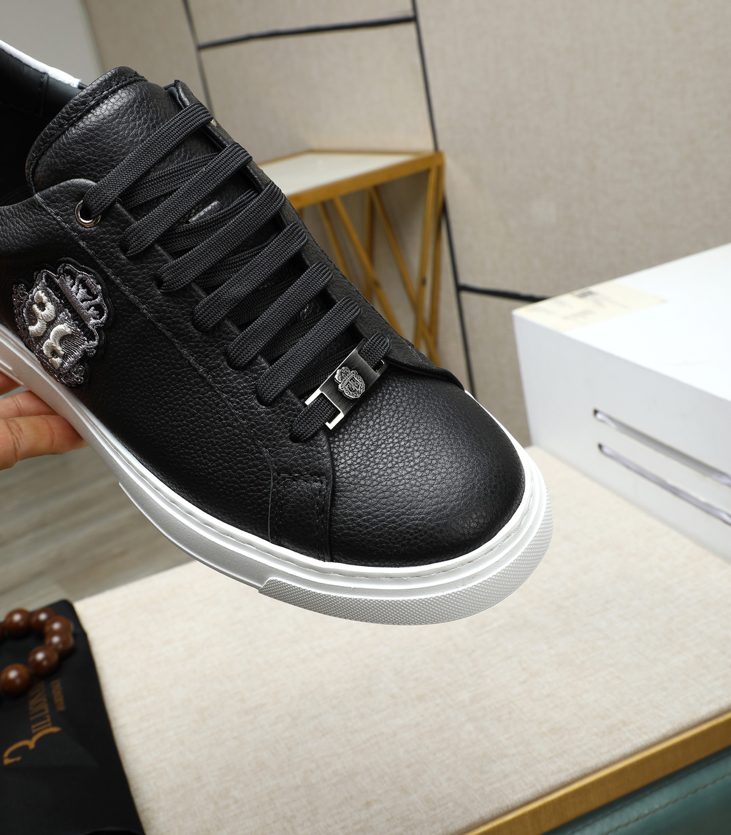 Philipp Plein Men's Black Leather Sneakers with Metal Emblem, Size 39-45 8 i1743147994338 4789 0 6