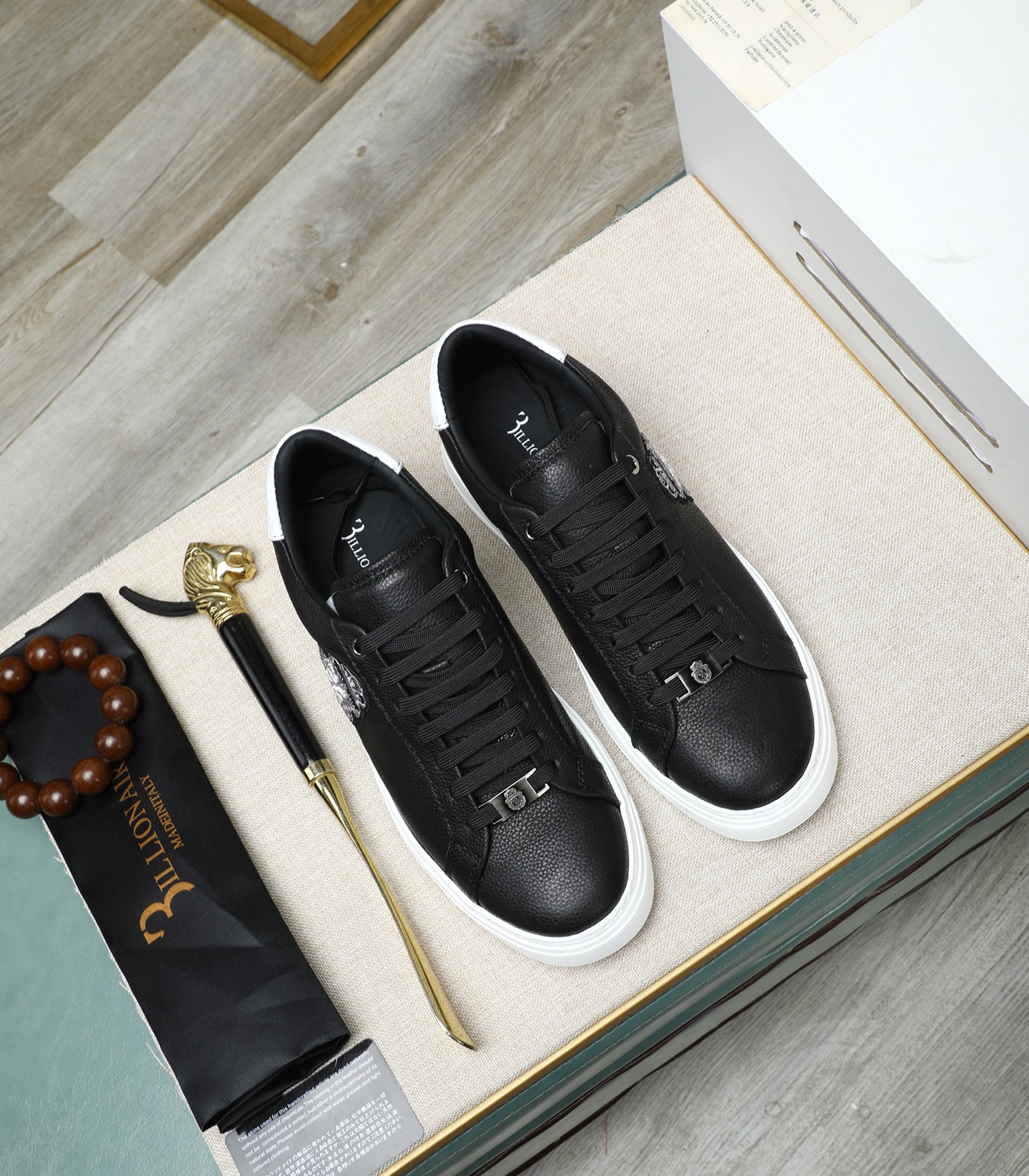 Philipp Plein Men's Black Leather Sneakers with Metal Emblem, Size 39-45 3 i1743147994355 852 0 1