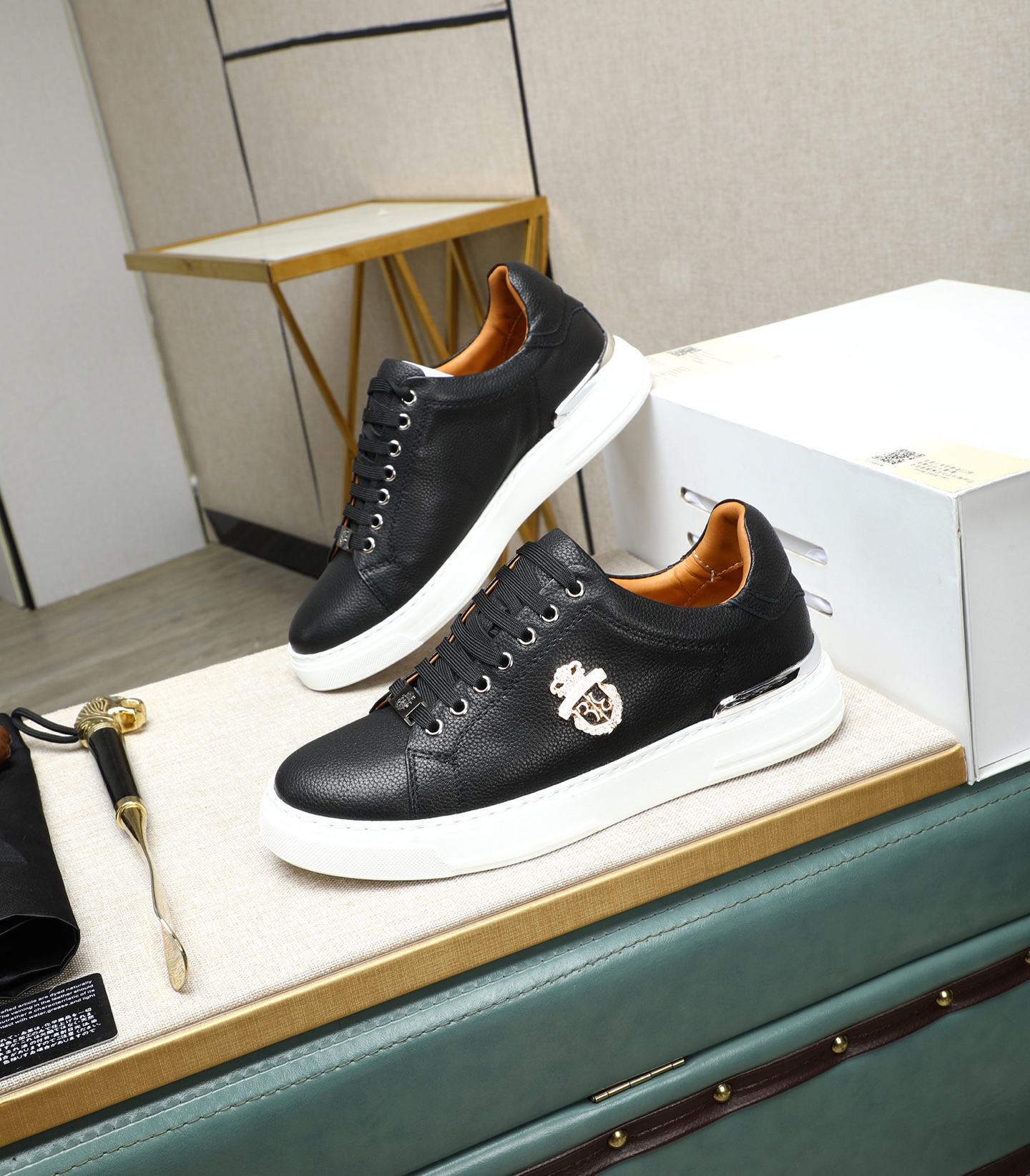 Philipp Plein Leather Sneakers - Black Leather Upper and Rubber Sole 1 Philipp Plein Leather Sneakers - Black Leather Upper and Rubber Sole