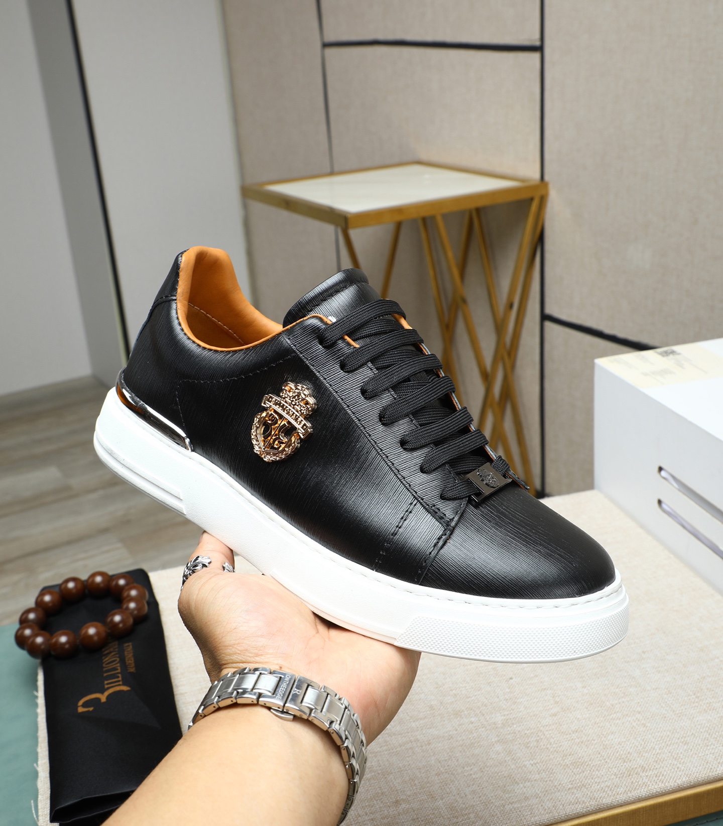 Philipp Plein Men's Leather Sneakers, Black Lace-up Casual Shoes Size 39-45 6 i1743148092933 4917 0 4