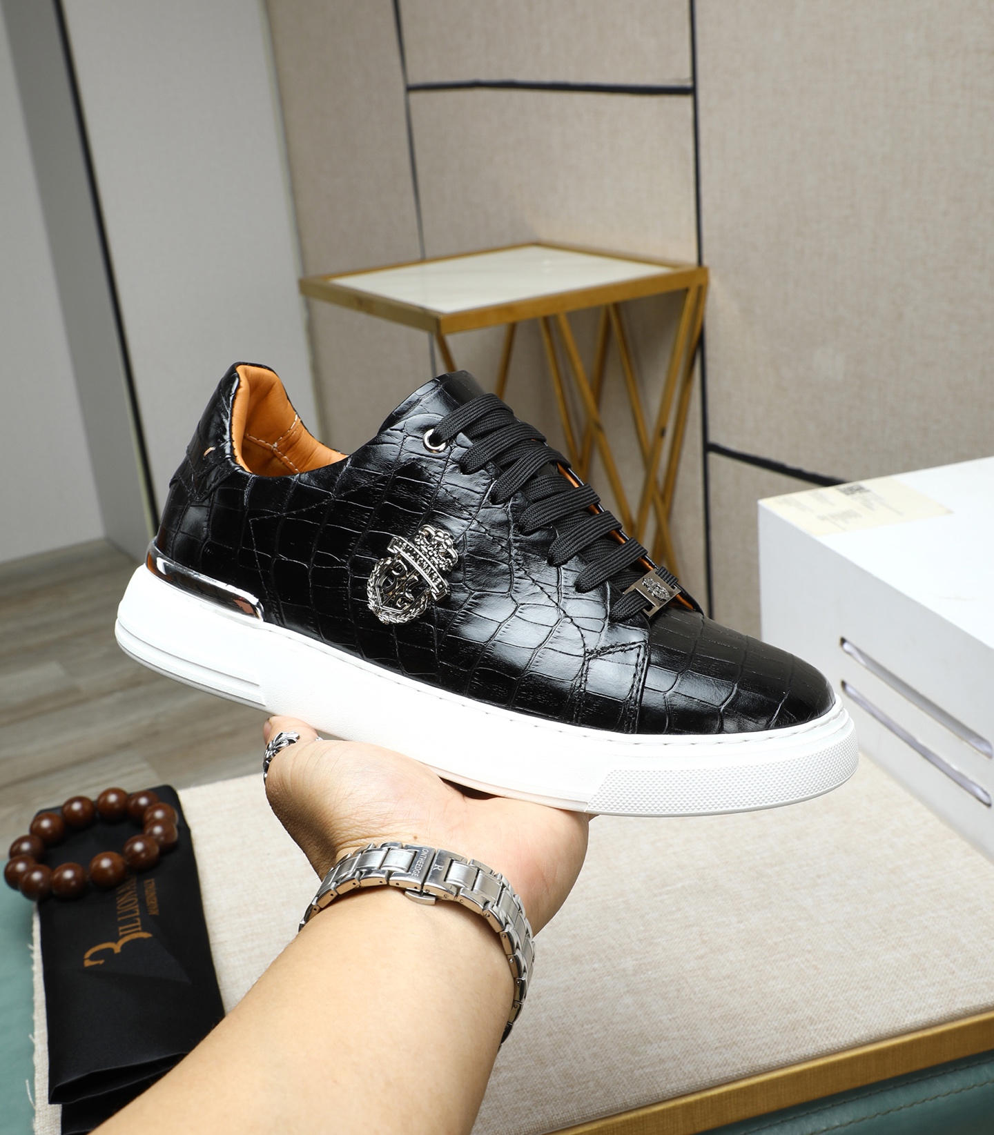 Philipp Plein Men's Black Leather Sneakers with Crocodile Print 6 i1743148159914 3787 0 4