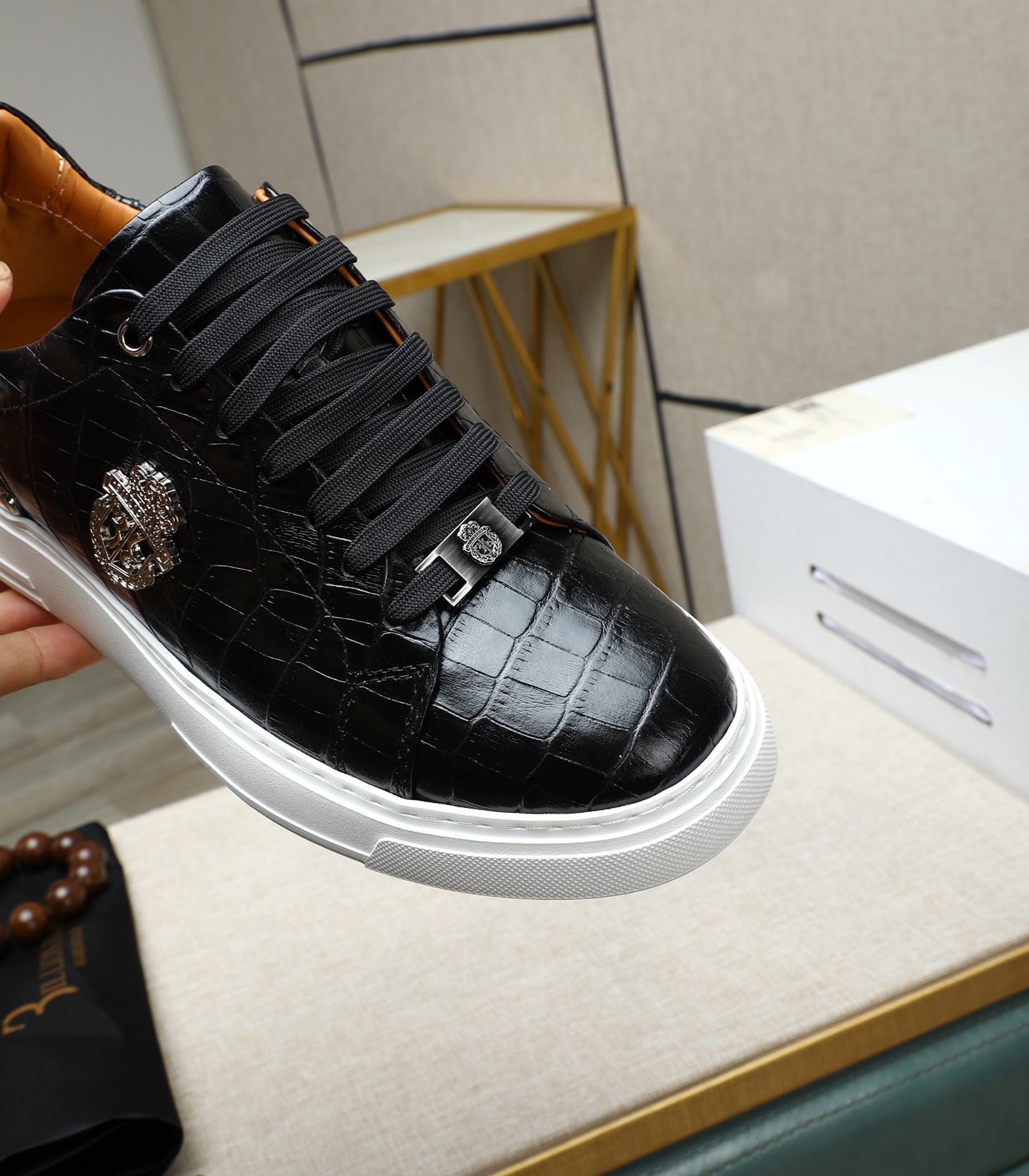 Philipp Plein Men's Black Leather Sneakers with Crocodile Print 8 i1743148159915 880 0 6