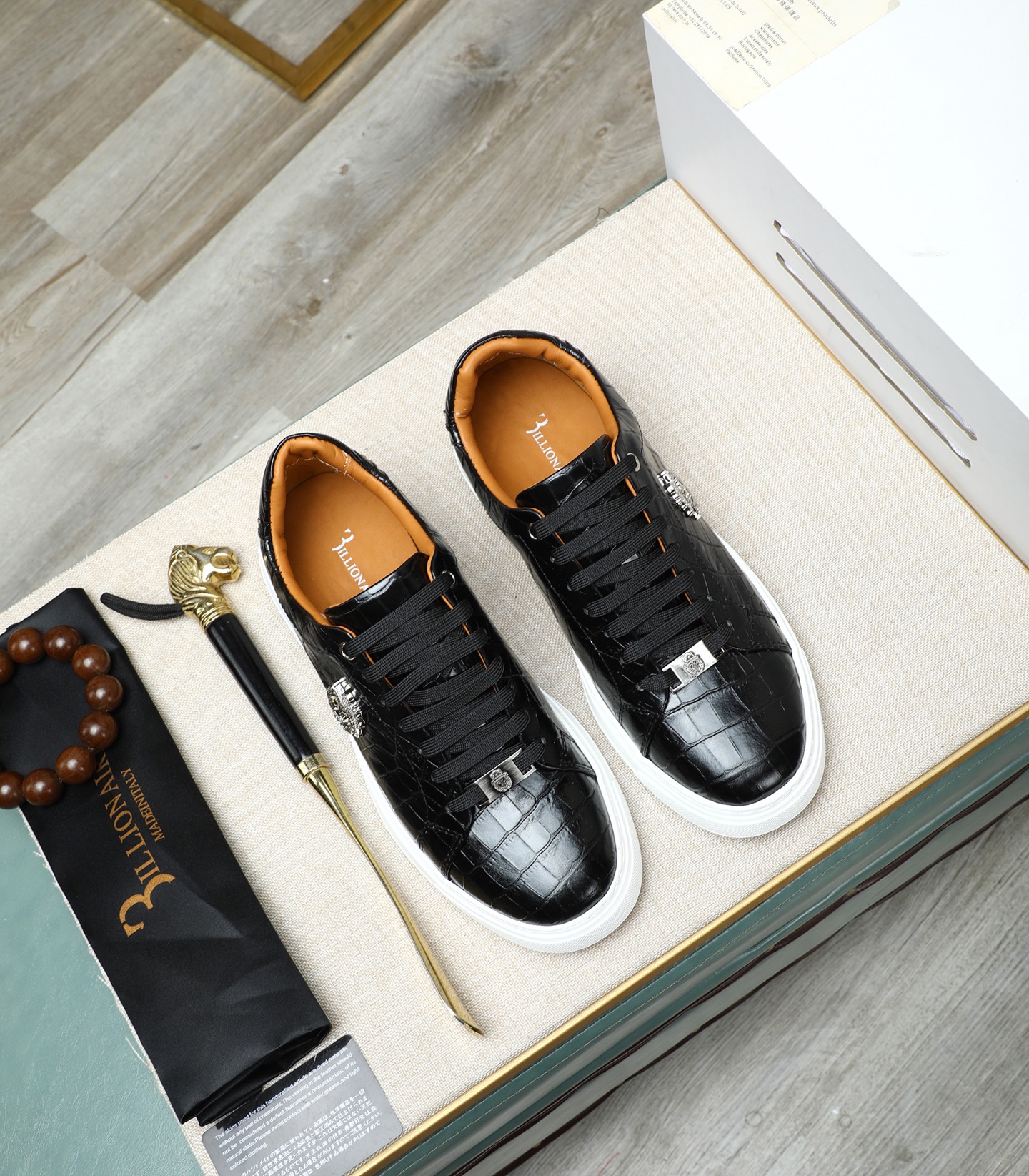 Philipp Plein Men's Black Leather Sneakers with Crocodile Print 3 i1743148159952 2485 0 1